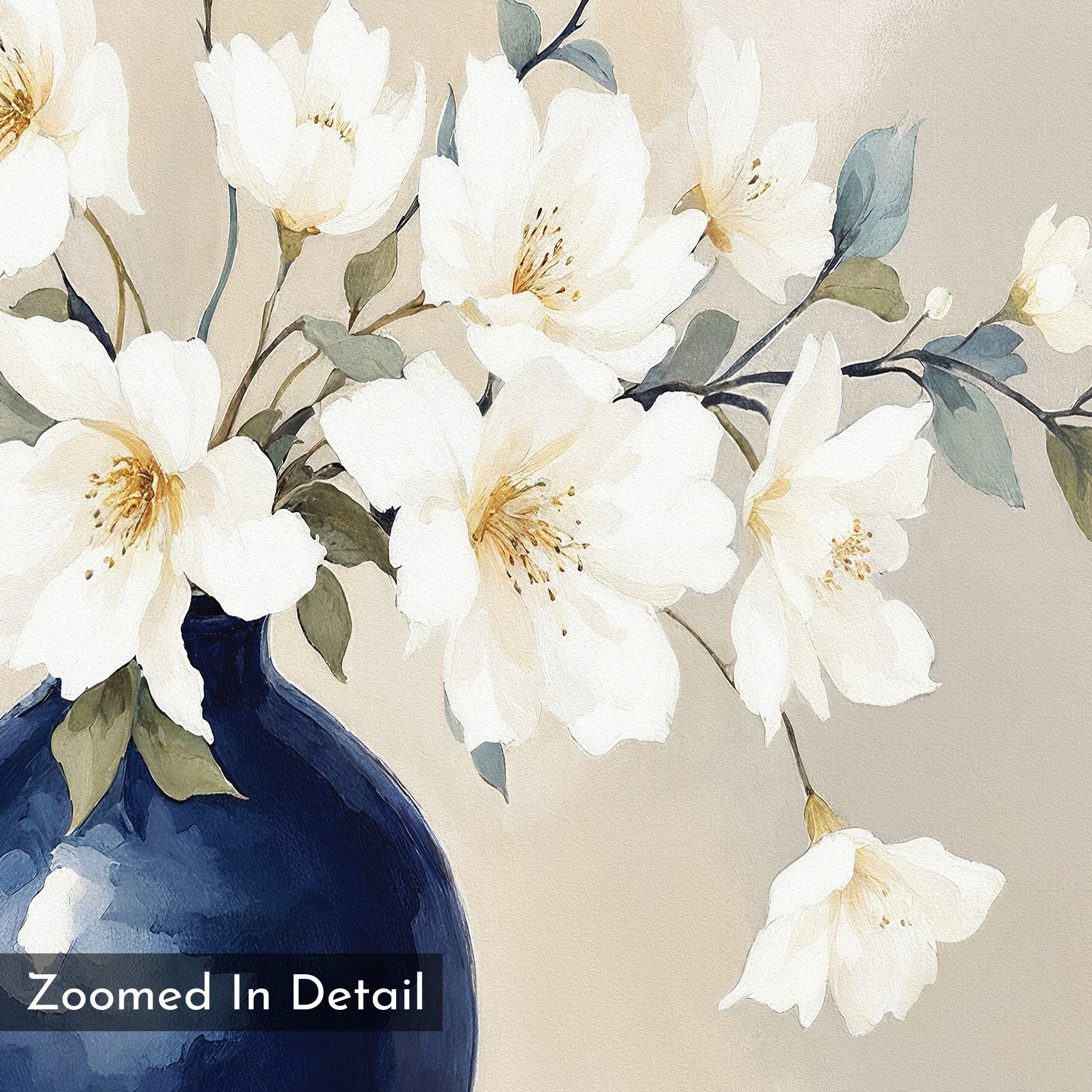 Whispering Petals in Midnight Bloom – blue botanical canvas wall art print by Aspire Prints