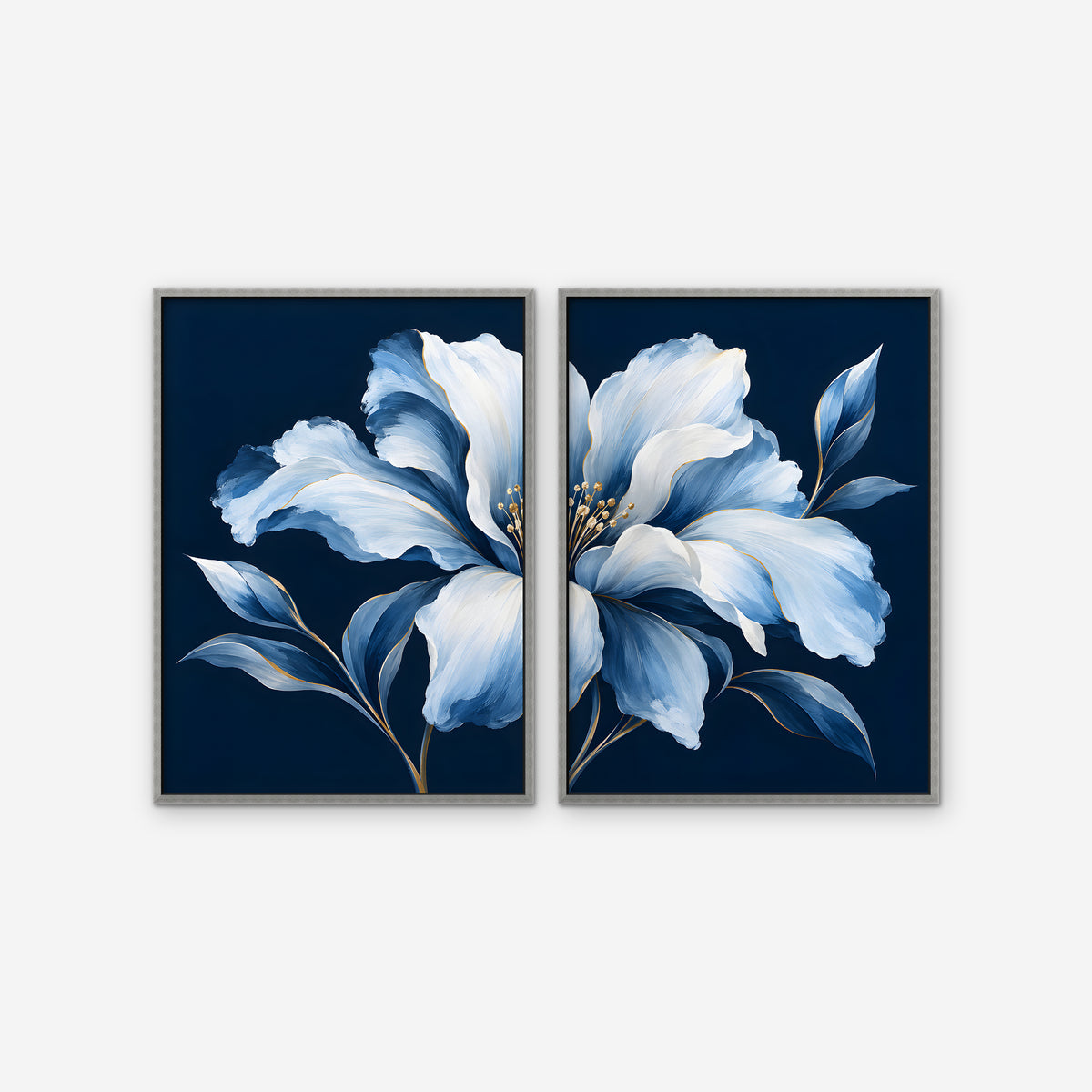 Powder Blue Bloom Canvas Art - Set of 2 – Silver Floating Frame on white background