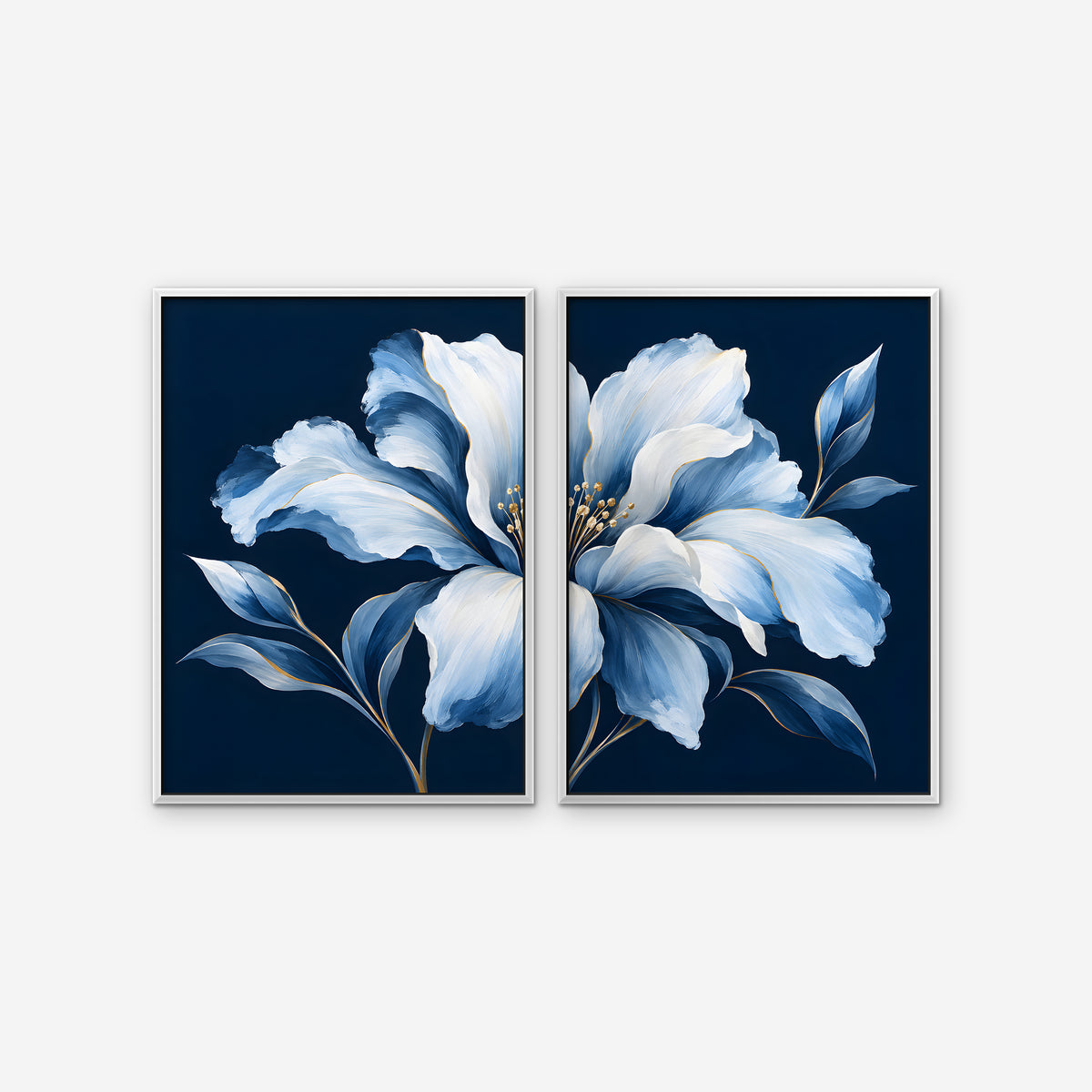 Powder Blue Bloom Canvas Art - Set of 2 – White Floating Frame on white background