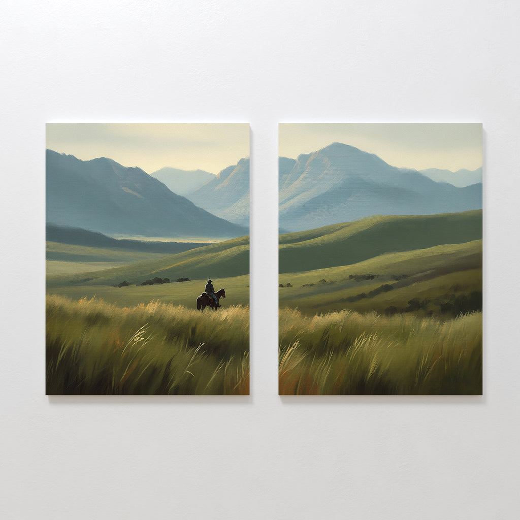 Where the Plains Meet the Sky – Set of 2 Canvas Prints set of 2 – green figurative canvas wall art by Aspire Prints