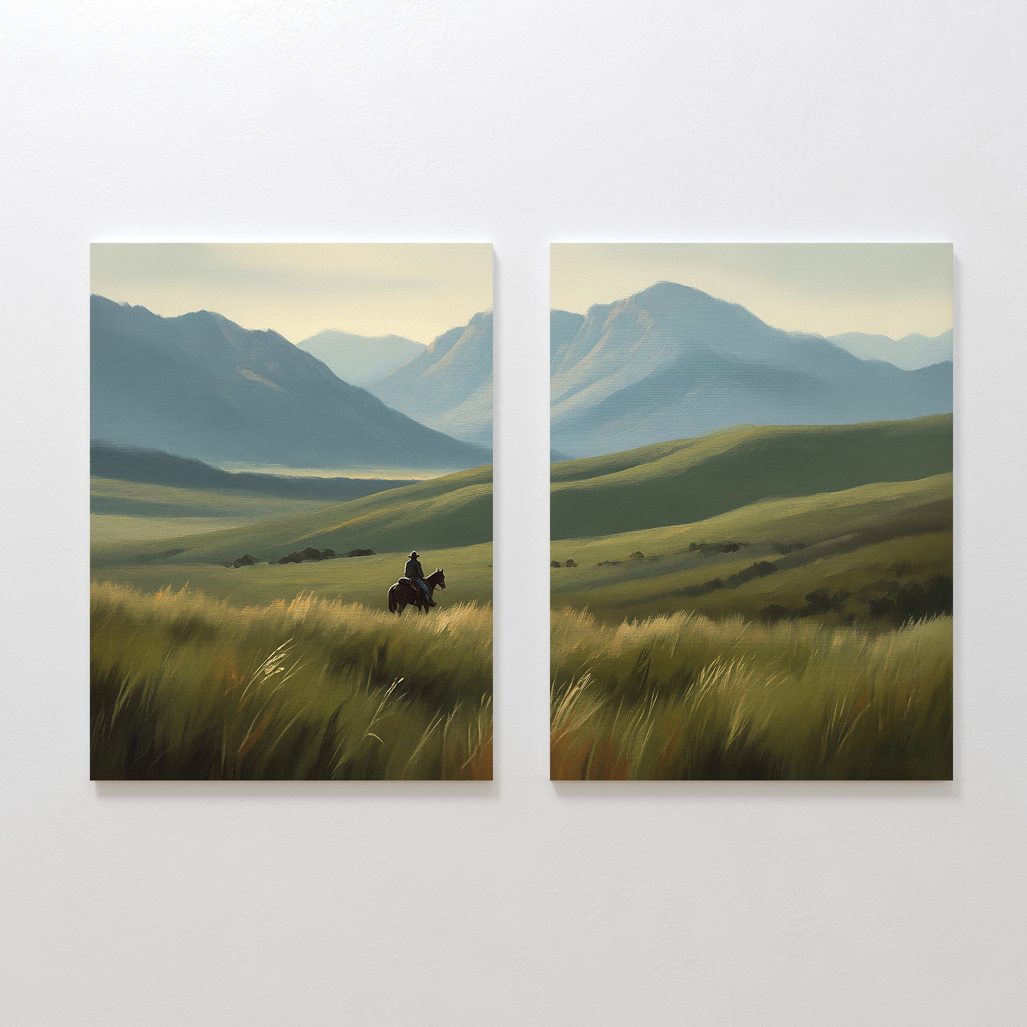 Where the Plains Meet the Sky – Set of 2 Canvas Prints set of 2 – green figurative canvas wall art by Aspire Prints