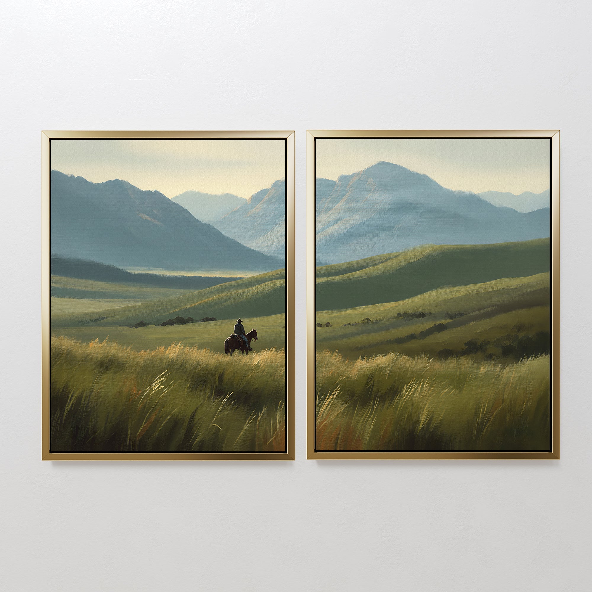 Where the Plains Meet the Sky – Set of 2 Canvas Prints set of 2 – green figurative canvas wall art by Aspire Prints