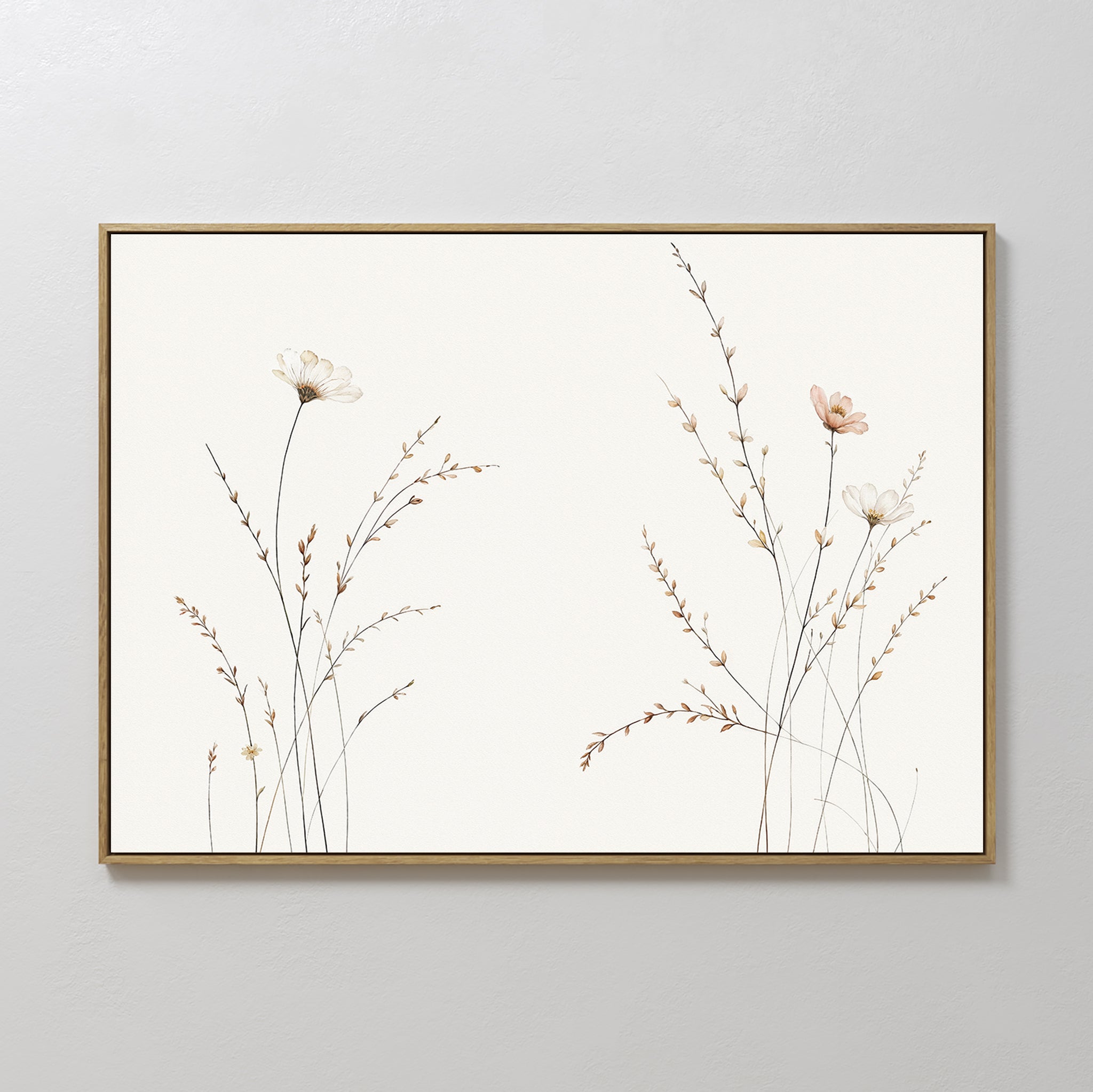 Whispers of the Meadow Canvas Print – beige and white botanical canvas wall art print by Aspire Prints