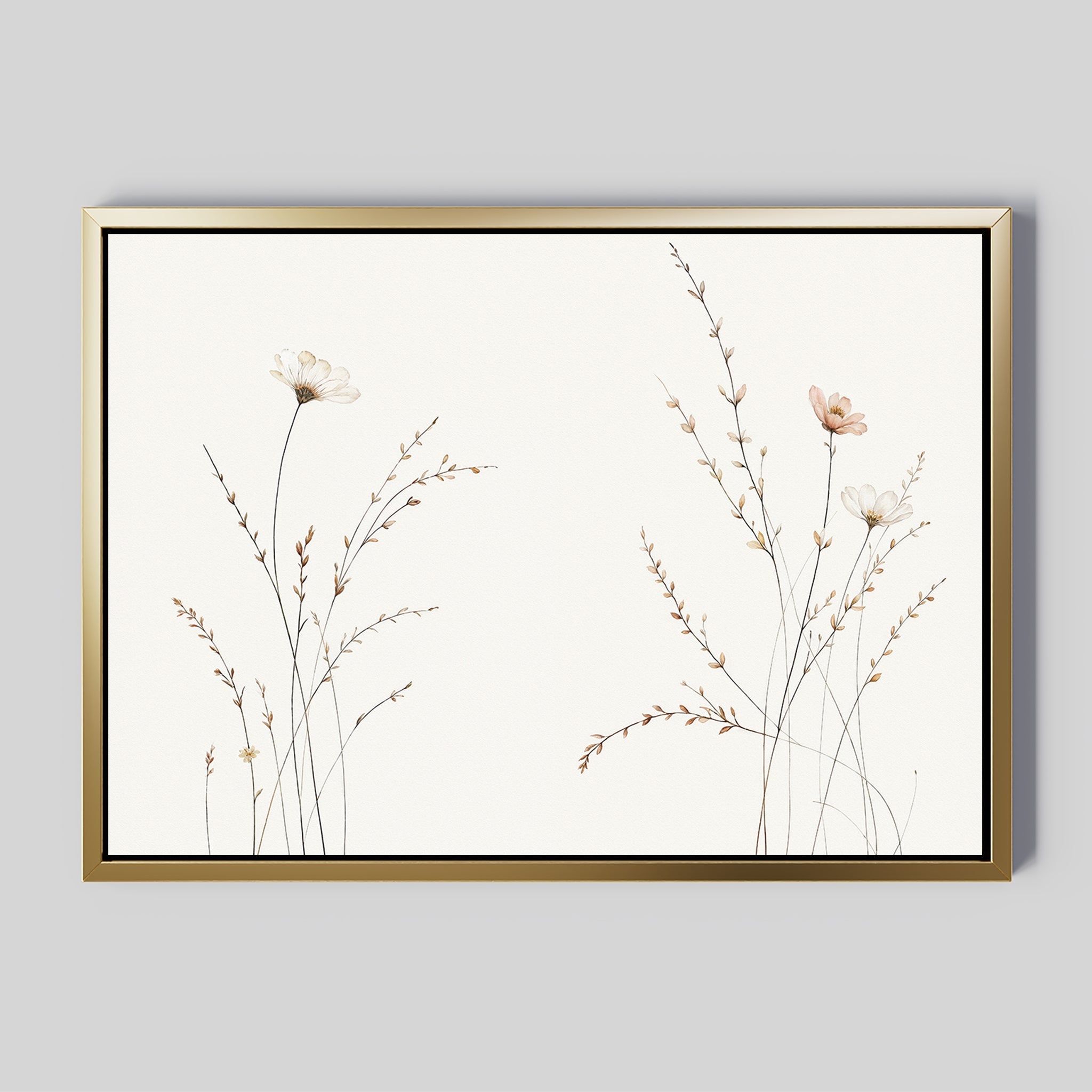 Whispers of the Meadow Canvas Print – beige and white botanical canvas wall art print by Aspire Prints