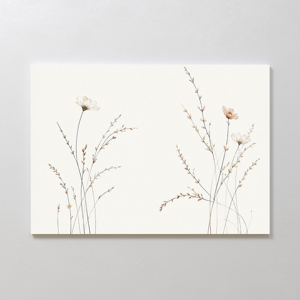 Whispers of the Meadow Canvas Print – beige and white botanical canvas wall art print by Aspire Prints