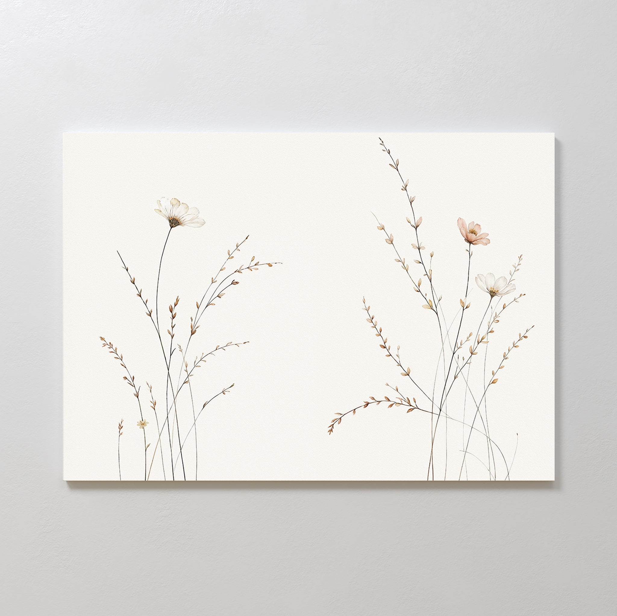 Whispers of the Meadow Canvas Print – beige and white botanical canvas wall art print by Aspire Prints