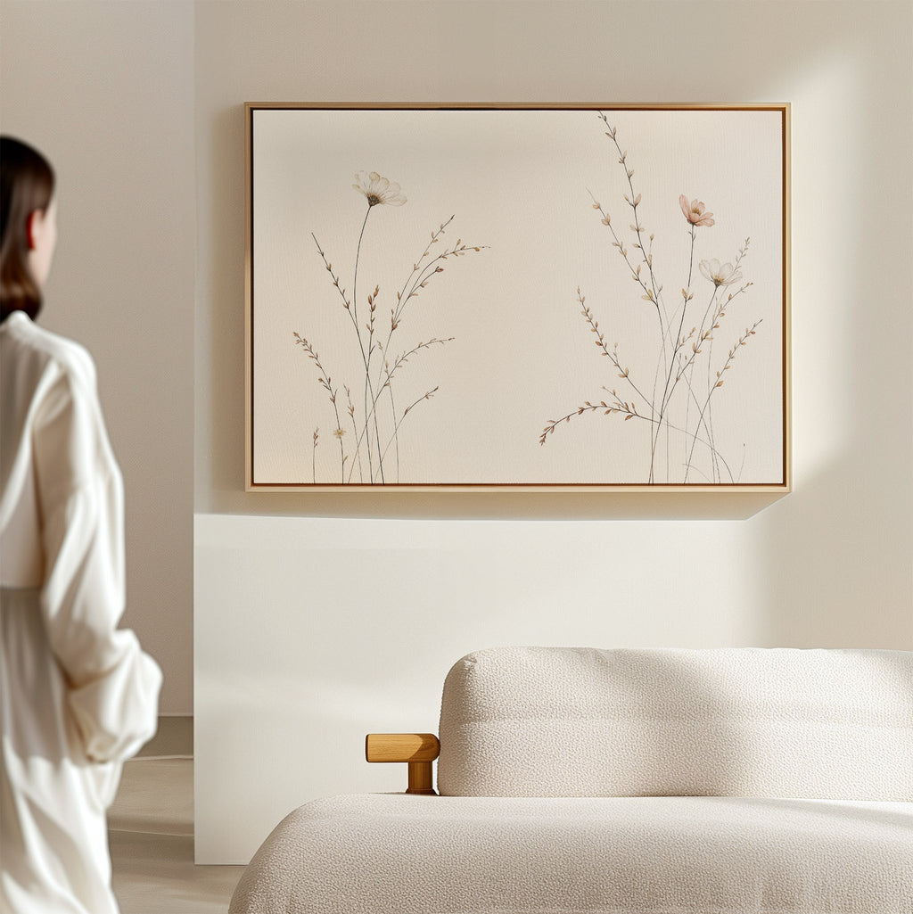 Whispers of the Meadow Canvas Print – beige and white botanical canvas wall art print by Aspire Prints