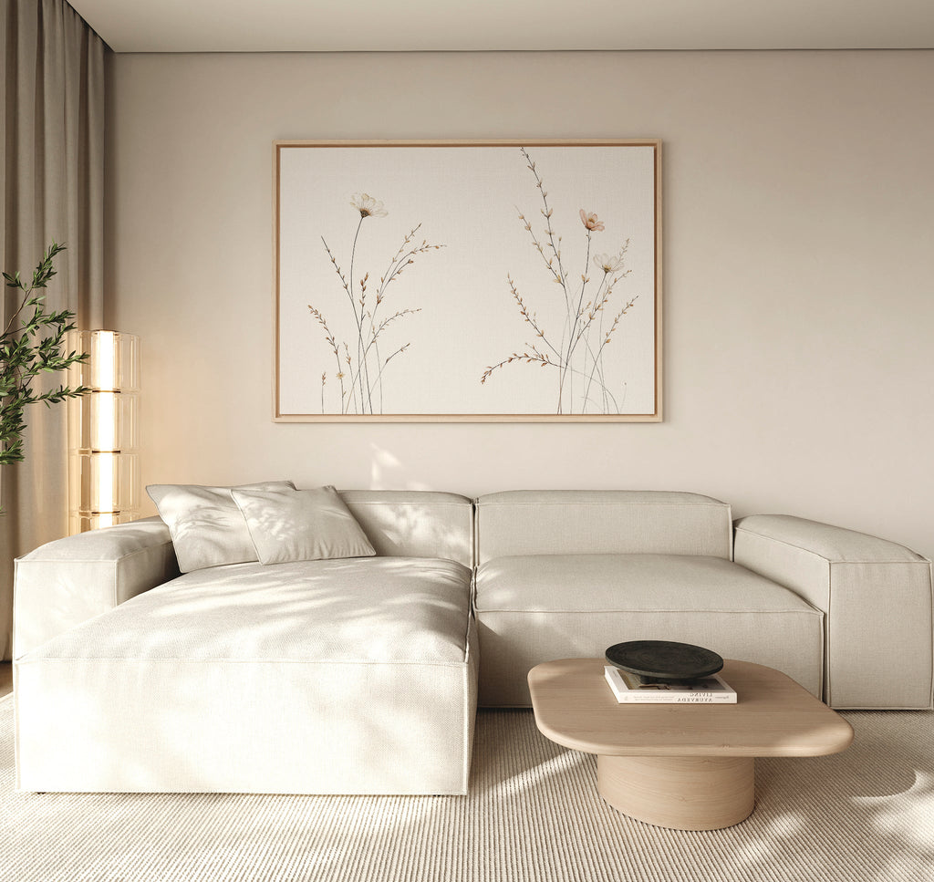 Whispers of the Meadow Canvas Print – beige and white botanical canvas wall art print by Aspire Prints