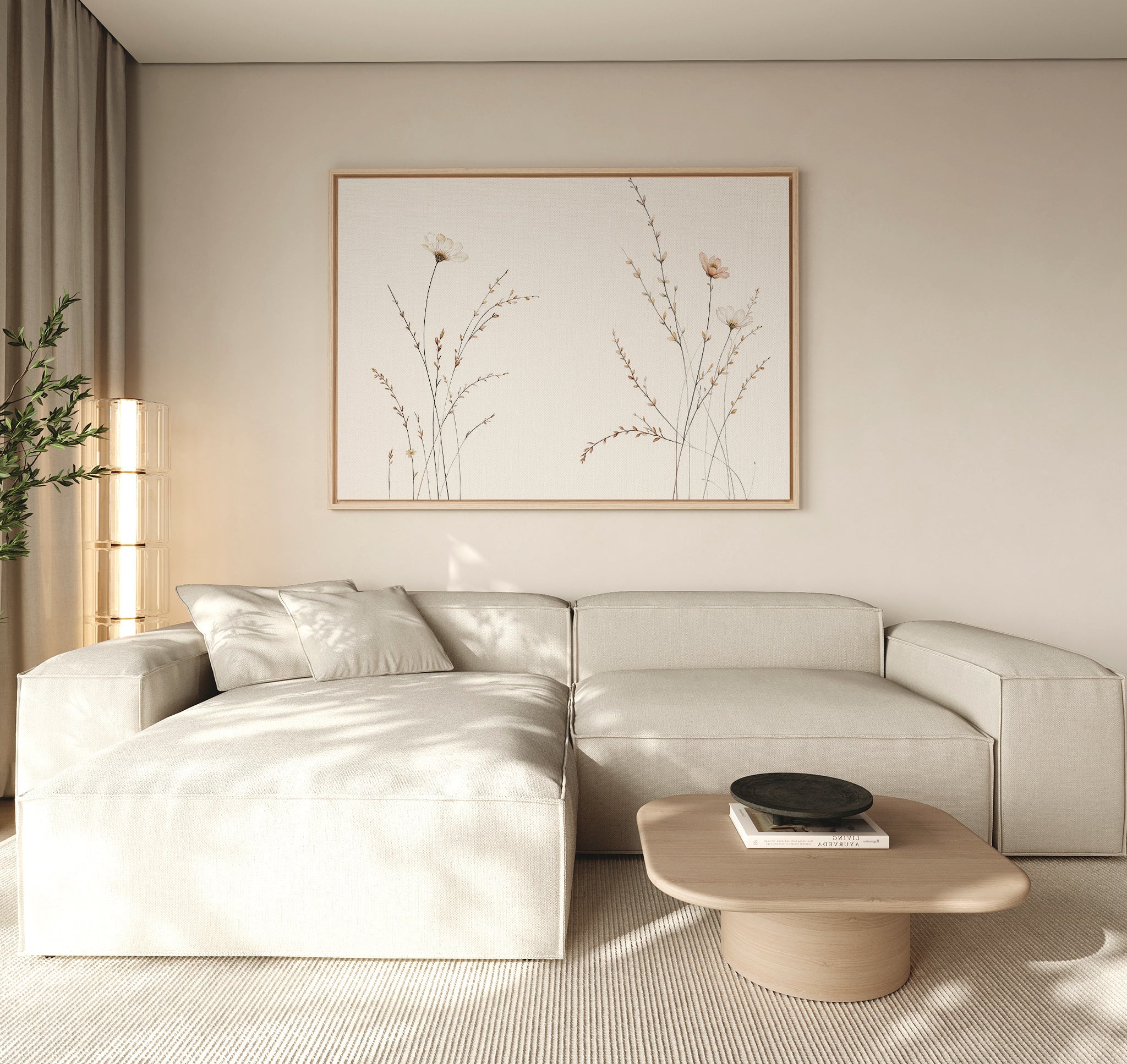 Whispers of the Meadow Canvas Print – beige and white botanical canvas wall art print by Aspire Prints