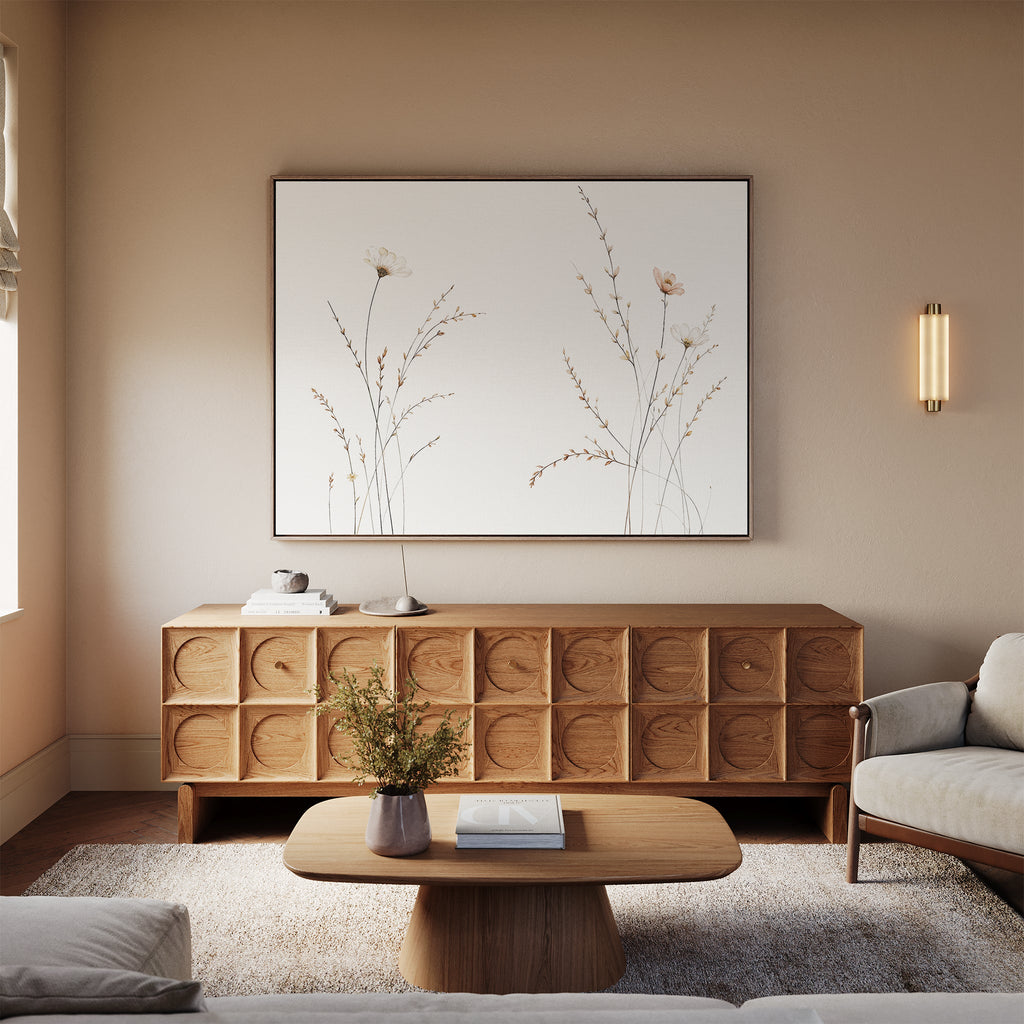 Whispers of the Meadow Canvas Print – beige and white botanical canvas wall art print by Aspire Prints