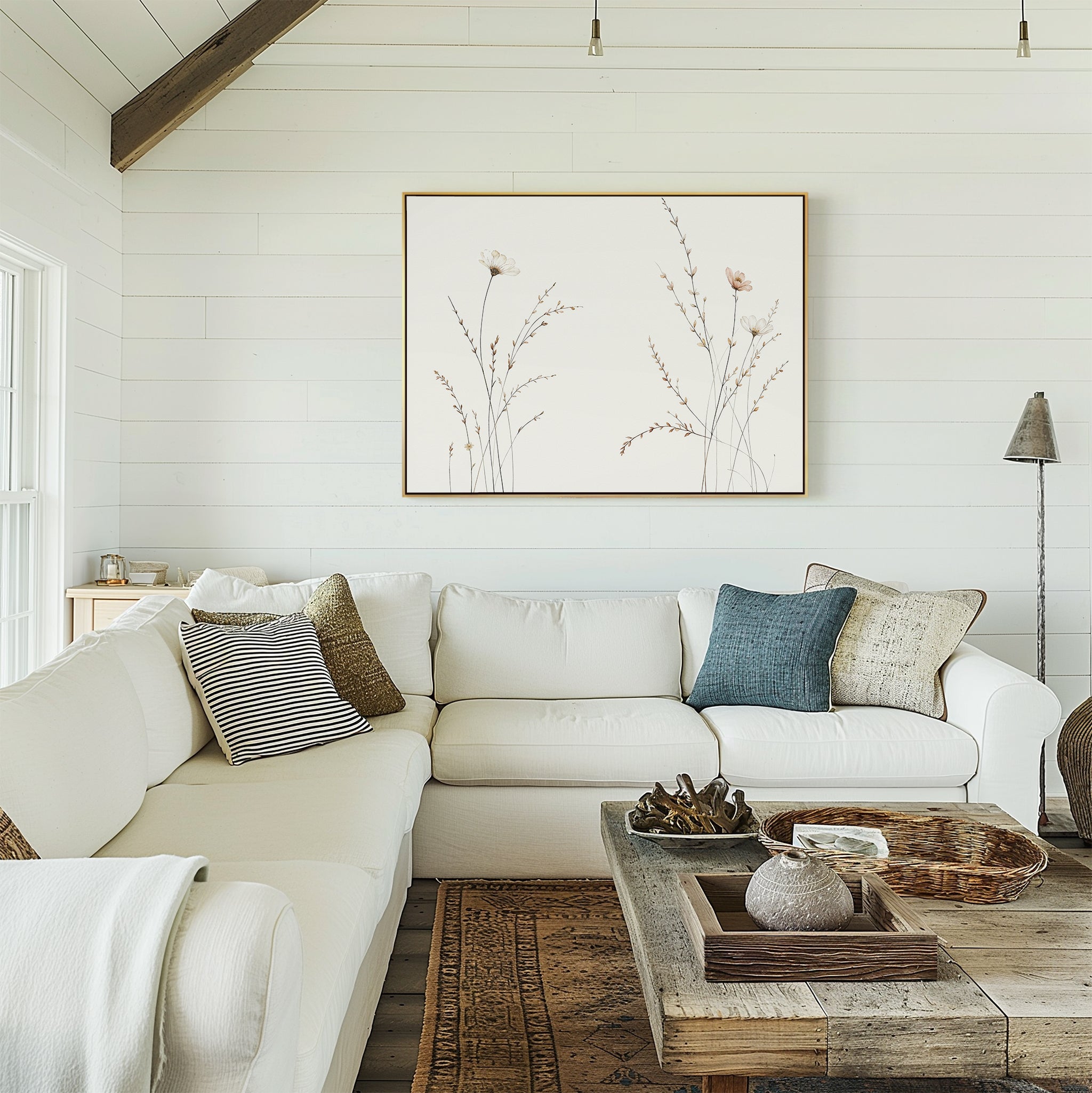 Whispers of the Meadow Canvas Print – beige and white botanical canvas wall art print by Aspire Prints