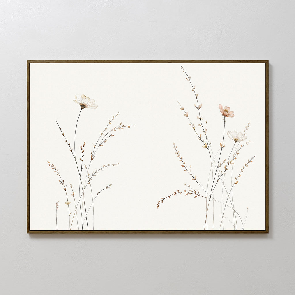 Whispers of the Meadow Canvas Print – beige and white botanical canvas wall art print by Aspire Prints