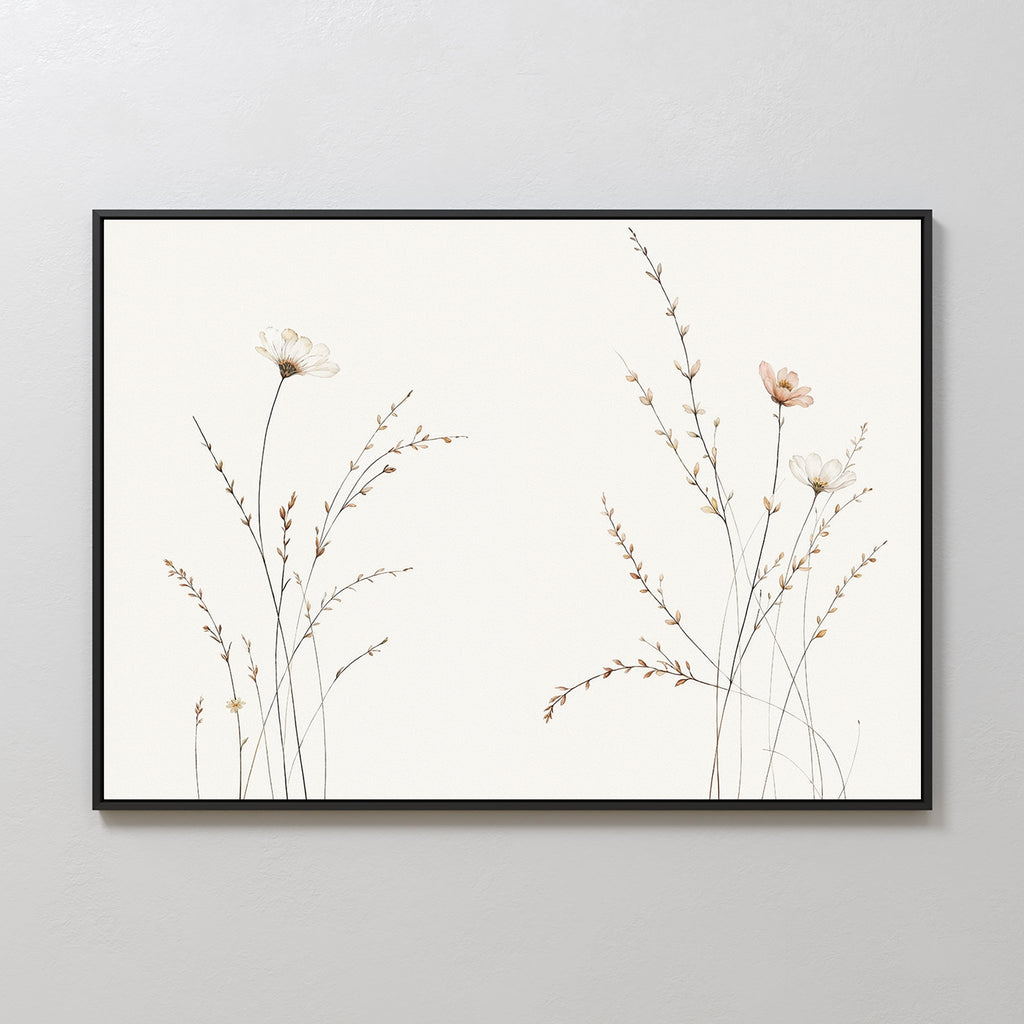 Whispers of the Meadow Canvas Print – beige and white botanical canvas wall art print by Aspire Prints