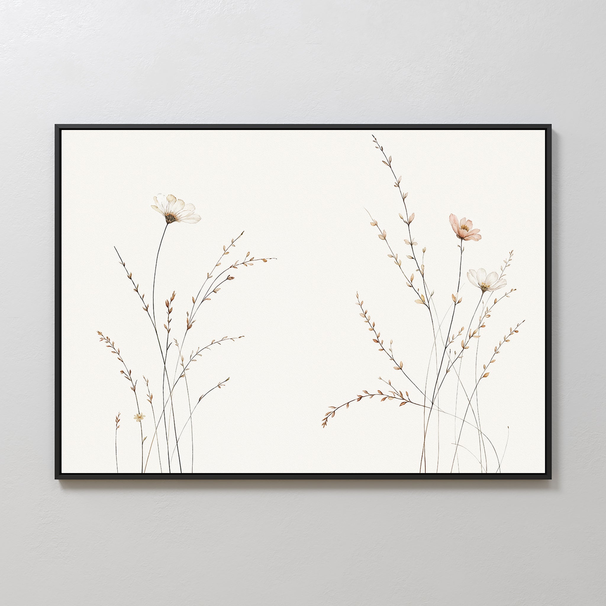 Whispers of the Meadow Canvas Print – beige and white botanical canvas wall art print by Aspire Prints
