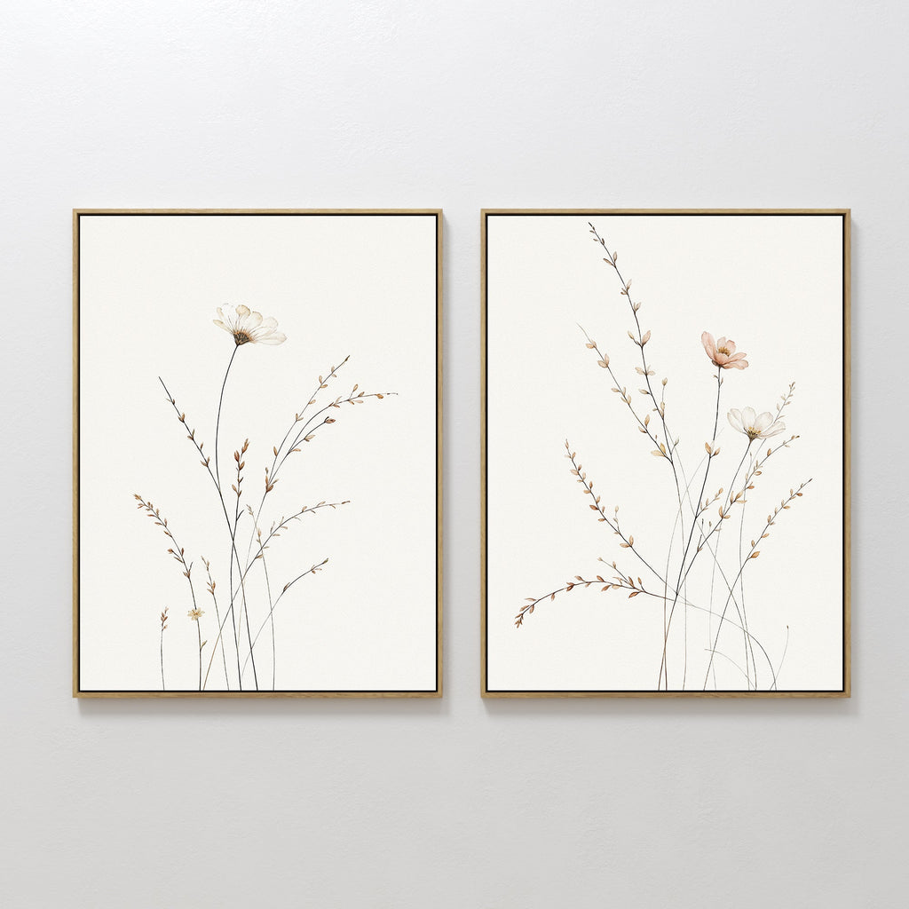 Whispers of the Wildflower Field – Set of 2 Canvas Prints set of 2 – beige and white botanical canvas wall art by Aspire Prints