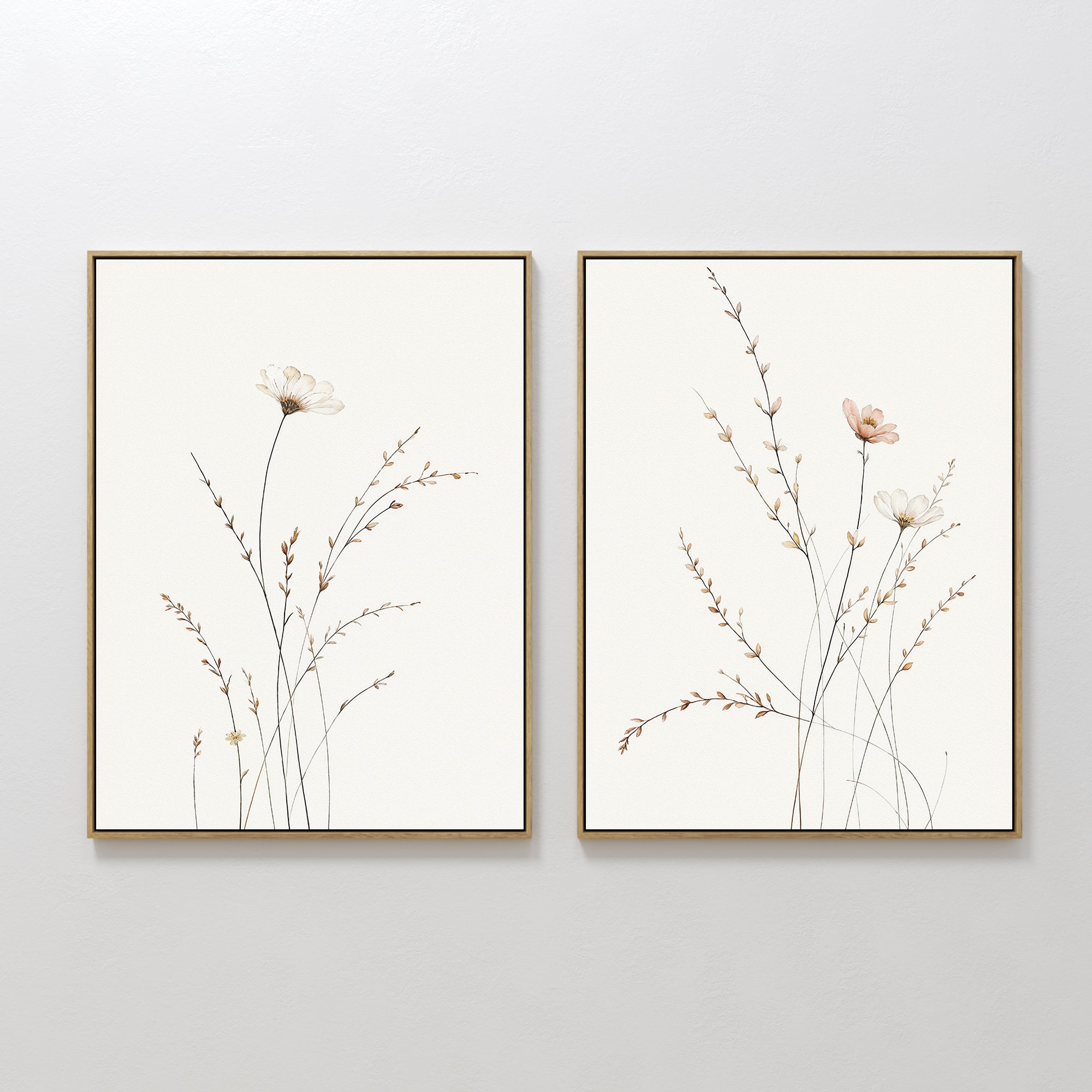 Whispers of the Wildflower Field – Set of 2 Canvas Prints set of 2 – beige and white botanical canvas wall art by Aspire Prints