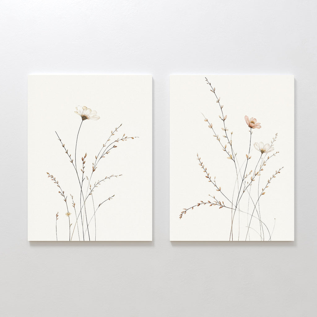 Whispers of the Wildflower Field – Set of 2 Canvas Prints set of 2 – beige and white botanical canvas wall art by Aspire Prints