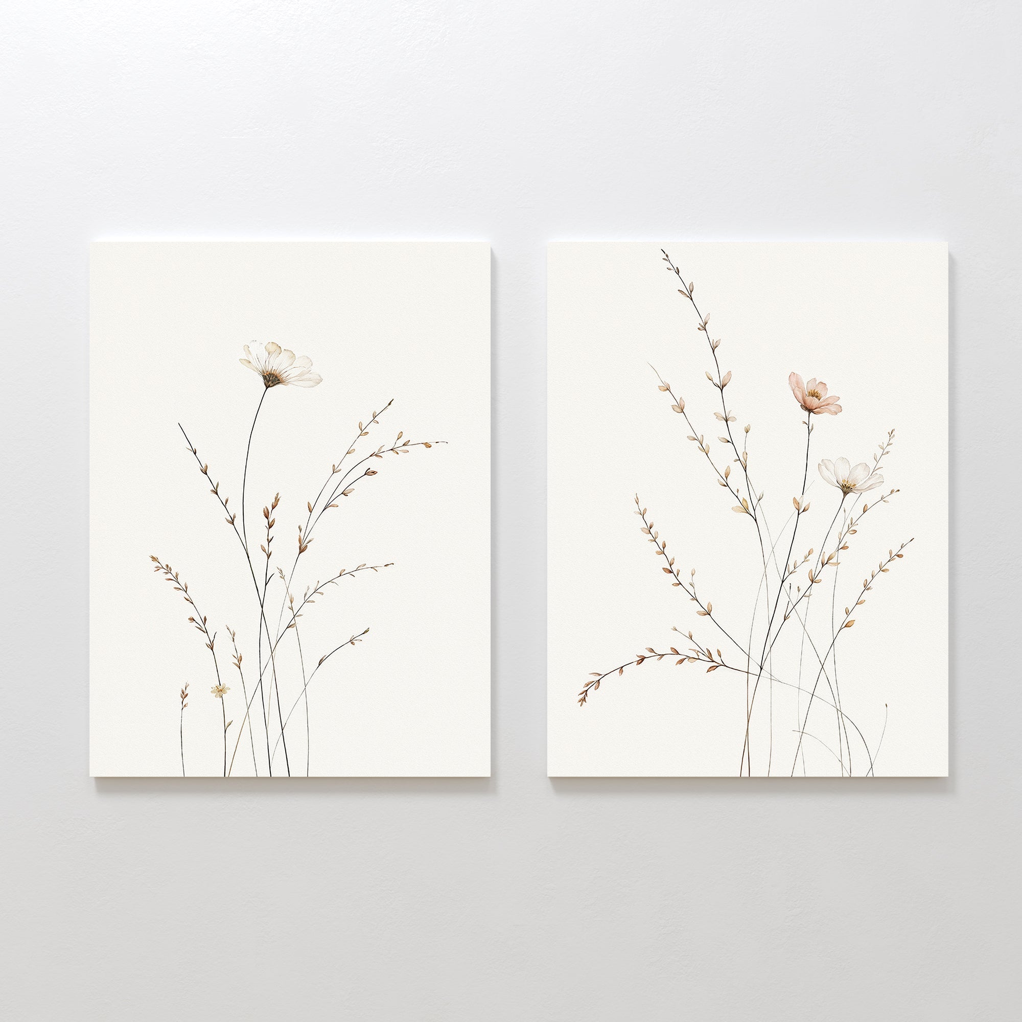 Whispers of the Wildflower Field – Set of 2 Canvas Prints set of 2 – beige and white botanical canvas wall art by Aspire Prints
