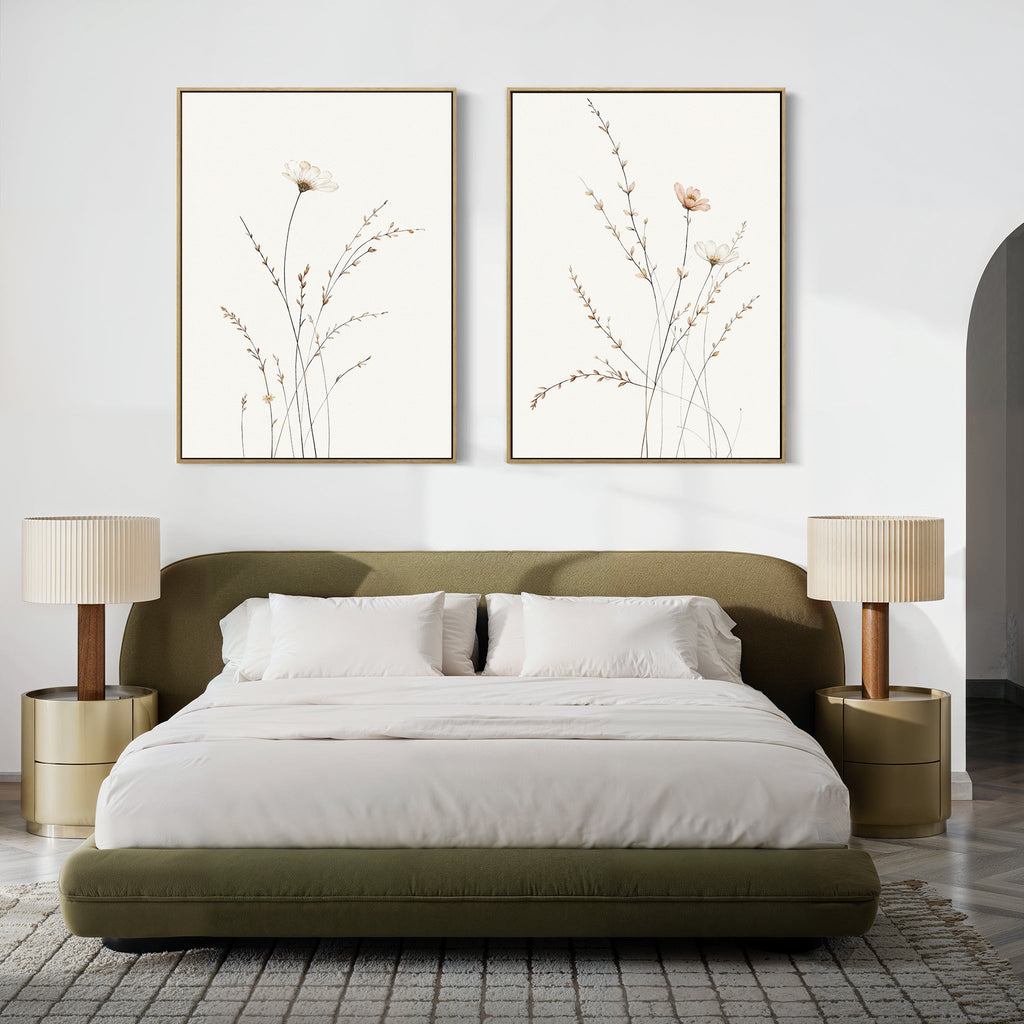 Whispers of the Wildflower Field – Set of 2 Canvas Prints set of 2 – beige and white botanical canvas wall art by Aspire Prints