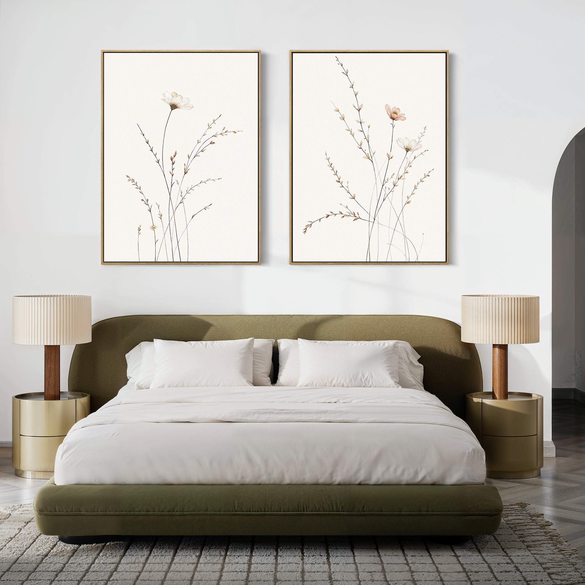 Whispers of the Wildflower Field – Set of 2 Canvas Prints set of 2 – beige and white botanical canvas wall art by Aspire Prints