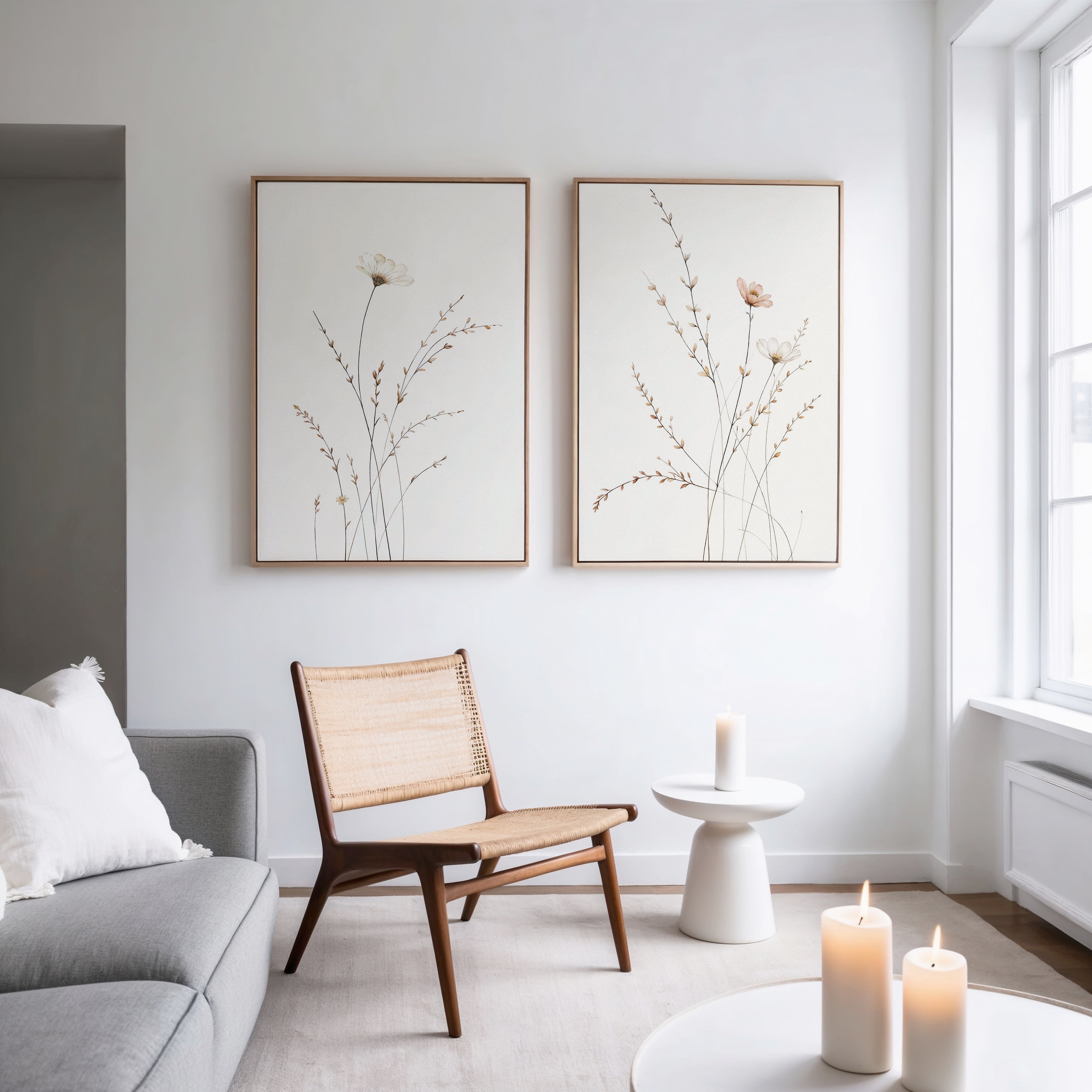 Whispers of the Wildflower Field – Set of 2 Canvas Prints set of 2 – beige and white botanical canvas wall art by Aspire Prints