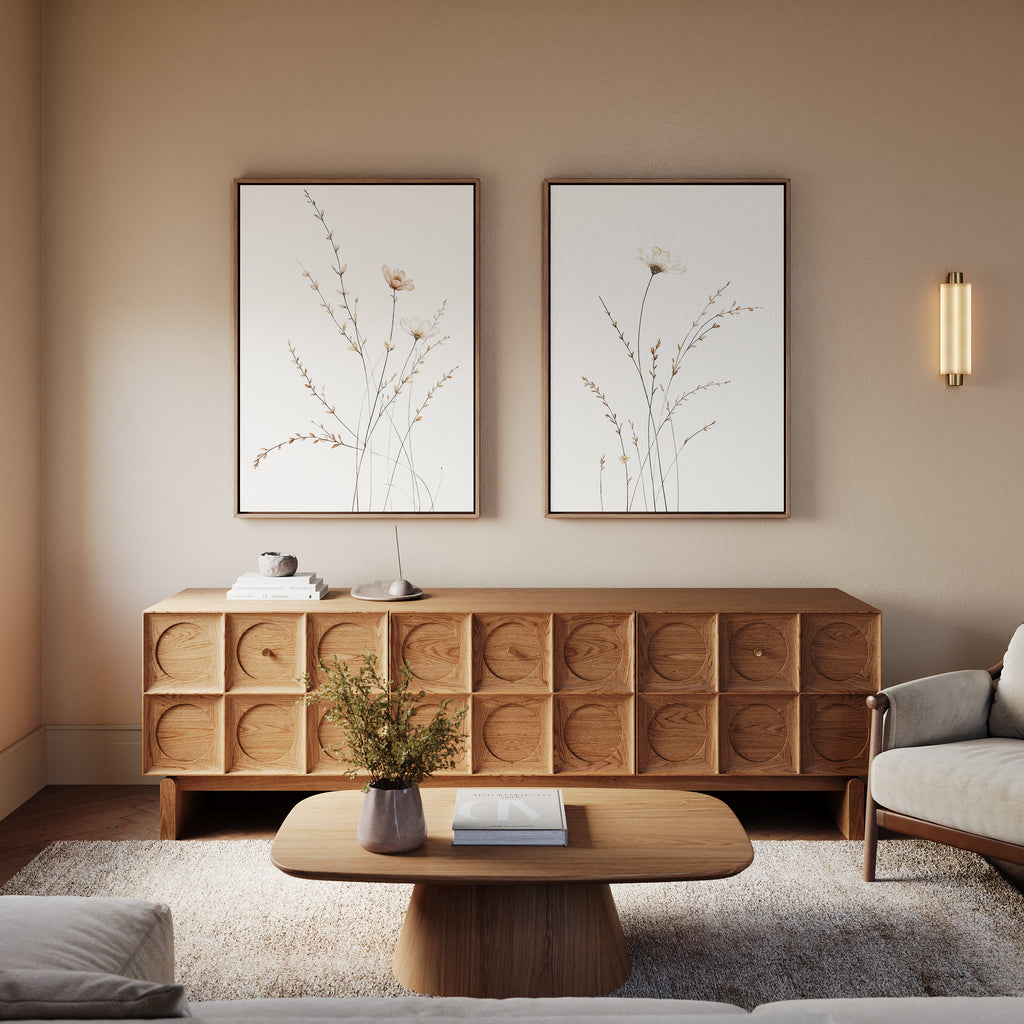 Whispers of the Wildflower Field – Set of 2 Canvas Prints set of 2 – beige and white botanical canvas wall art by Aspire Prints