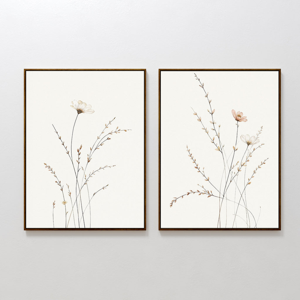 Whispers of the Wildflower Field – Set of 2 Canvas Prints set of 2 – beige and white botanical canvas wall art by Aspire Prints