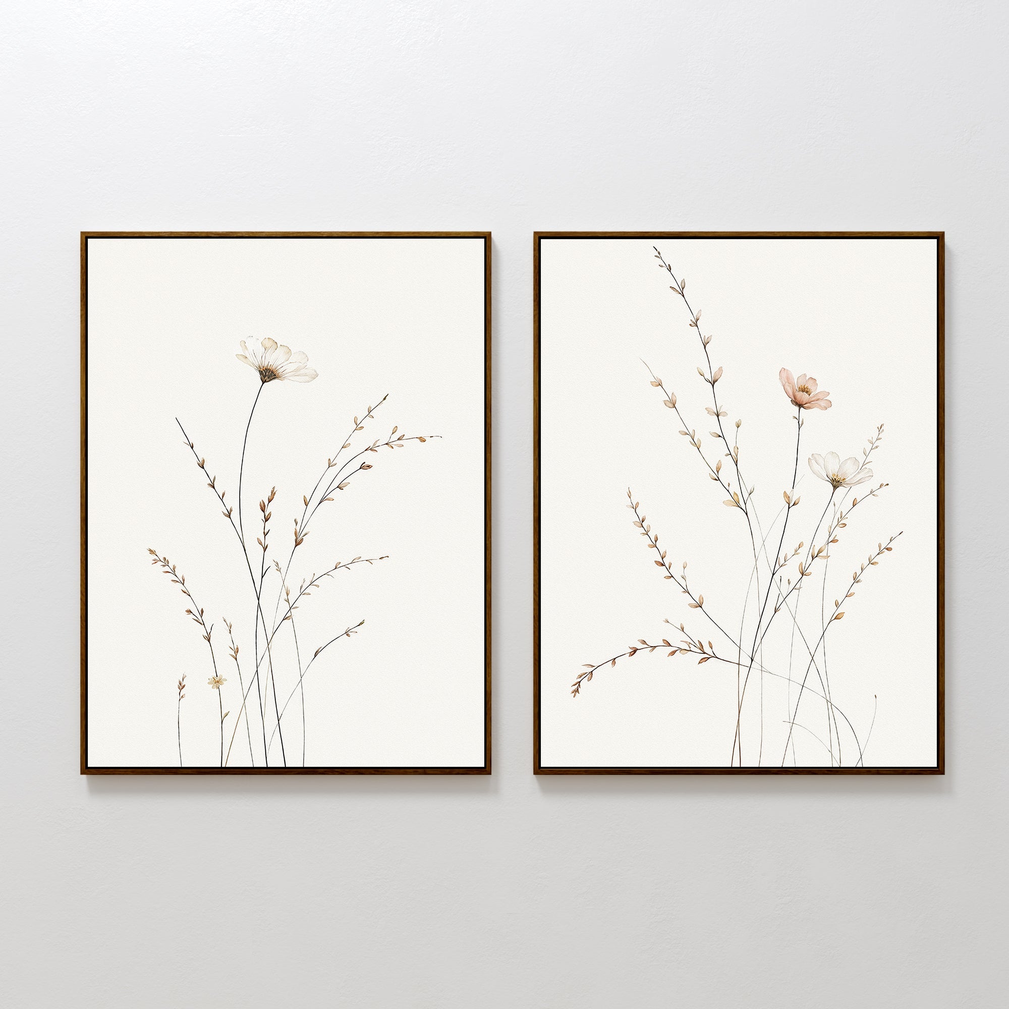 Whispers of the Wildflower Field – Set of 2 Canvas Prints set of 2 – beige and white botanical canvas wall art by Aspire Prints