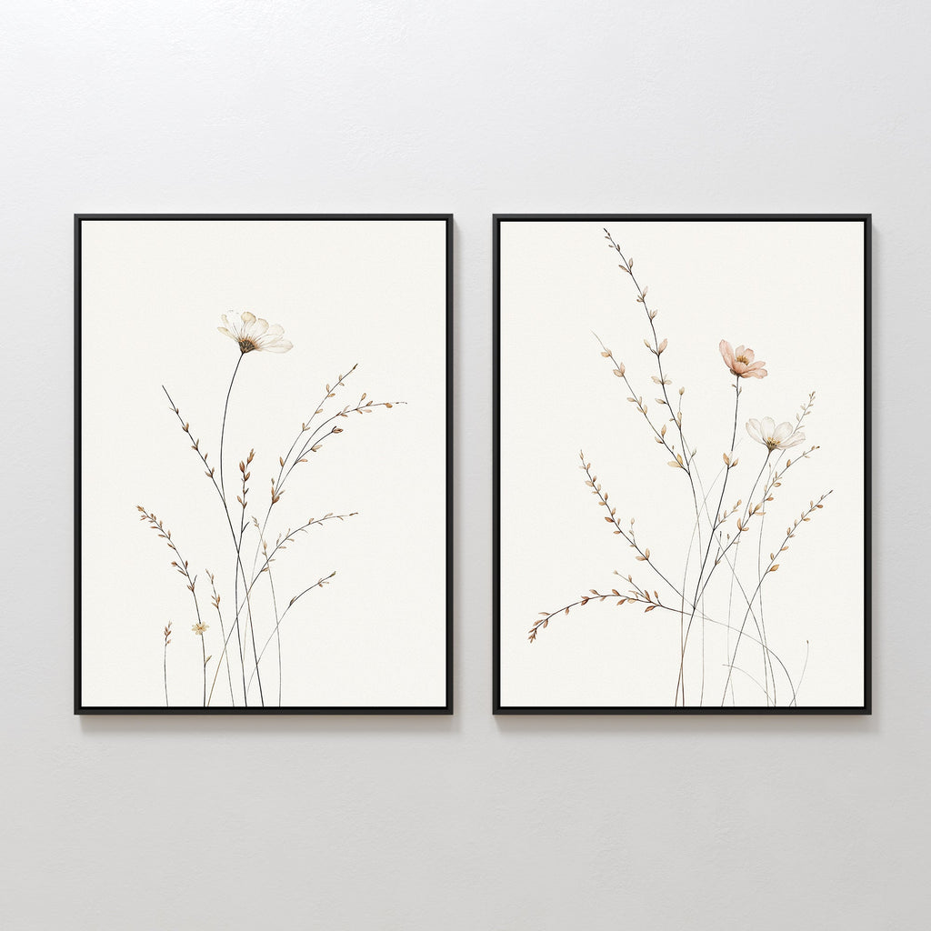 Whispers of the Wildflower Field – Set of 2 Canvas Prints set of 2 – beige and white botanical canvas wall art by Aspire Prints