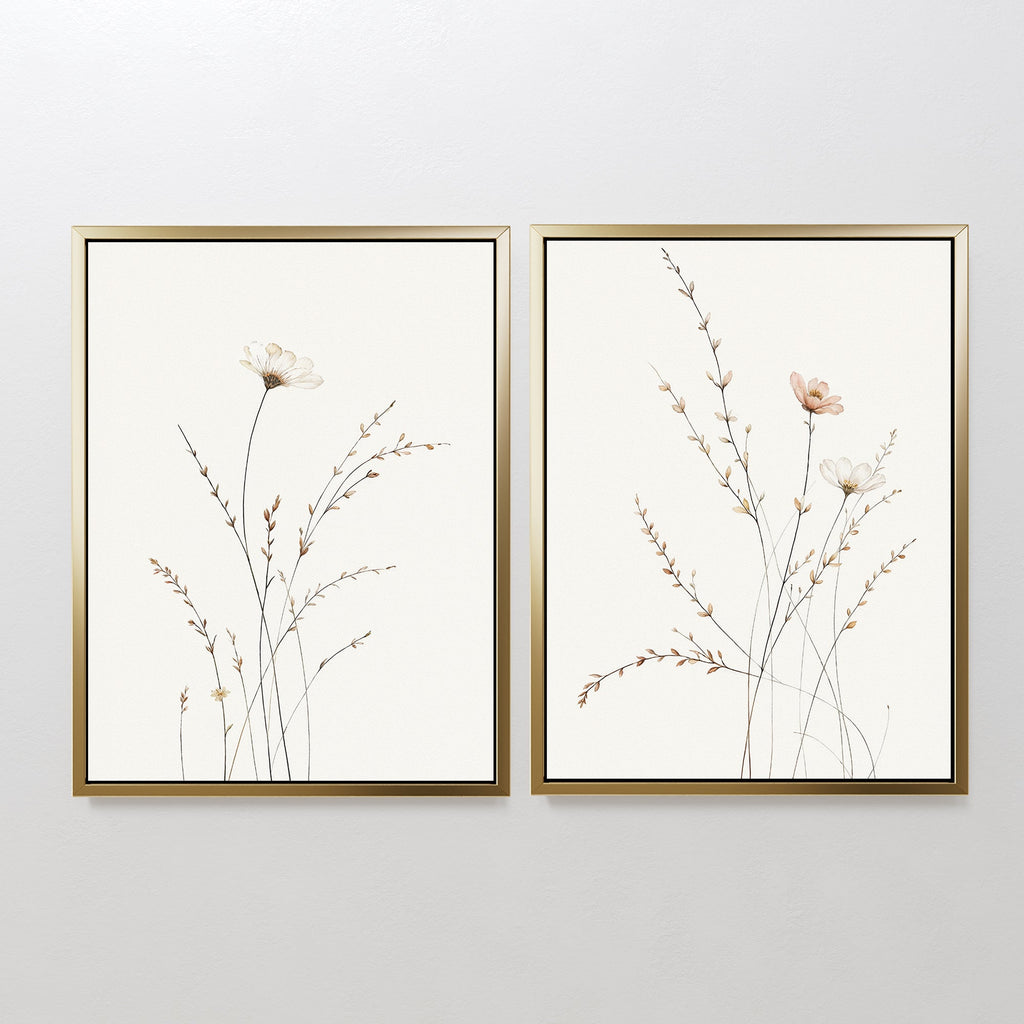 Whispers of the Wildflower Field – Set of 2 Canvas Prints set of 2 – beige and white botanical canvas wall art by Aspire Prints