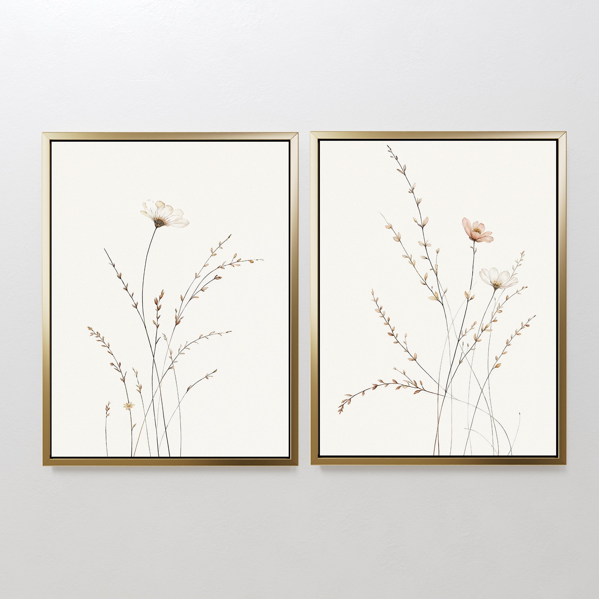 Whispers of the Wildflower Field – Set of 2 Canvas Prints set of 2 – beige and white botanical canvas wall art by Aspire Prints