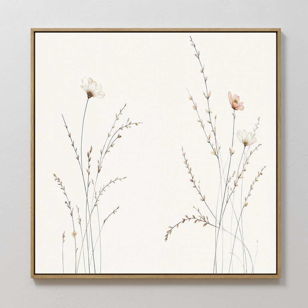 Whispers of the Meadow Canvas Print – beige and white botanical canvas wall art print by Aspire Prints