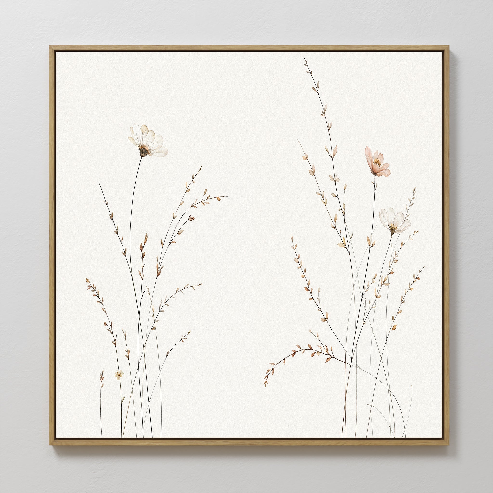 Whispers of the Meadow Canvas Print – beige and white botanical canvas wall art print by Aspire Prints