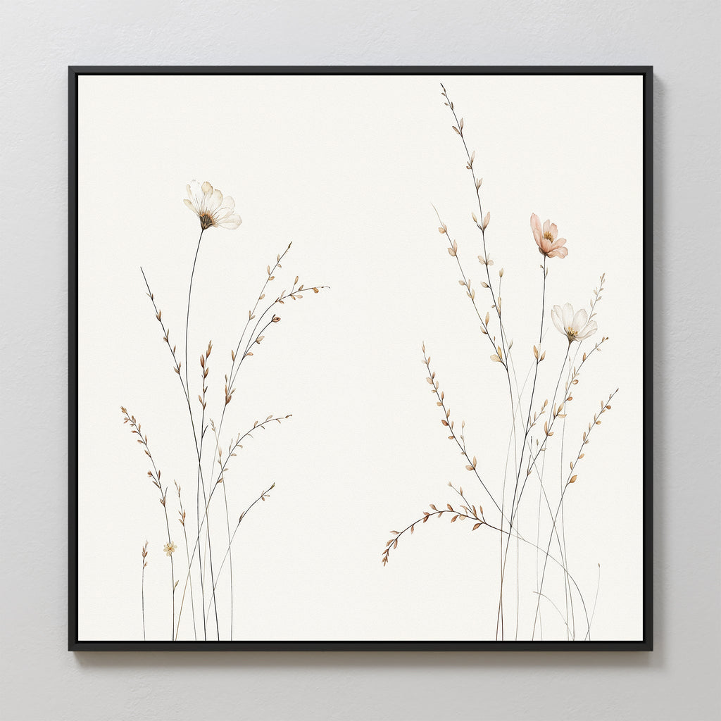 Whispers of the Meadow Canvas Print – beige and white botanical canvas wall art print by Aspire Prints
