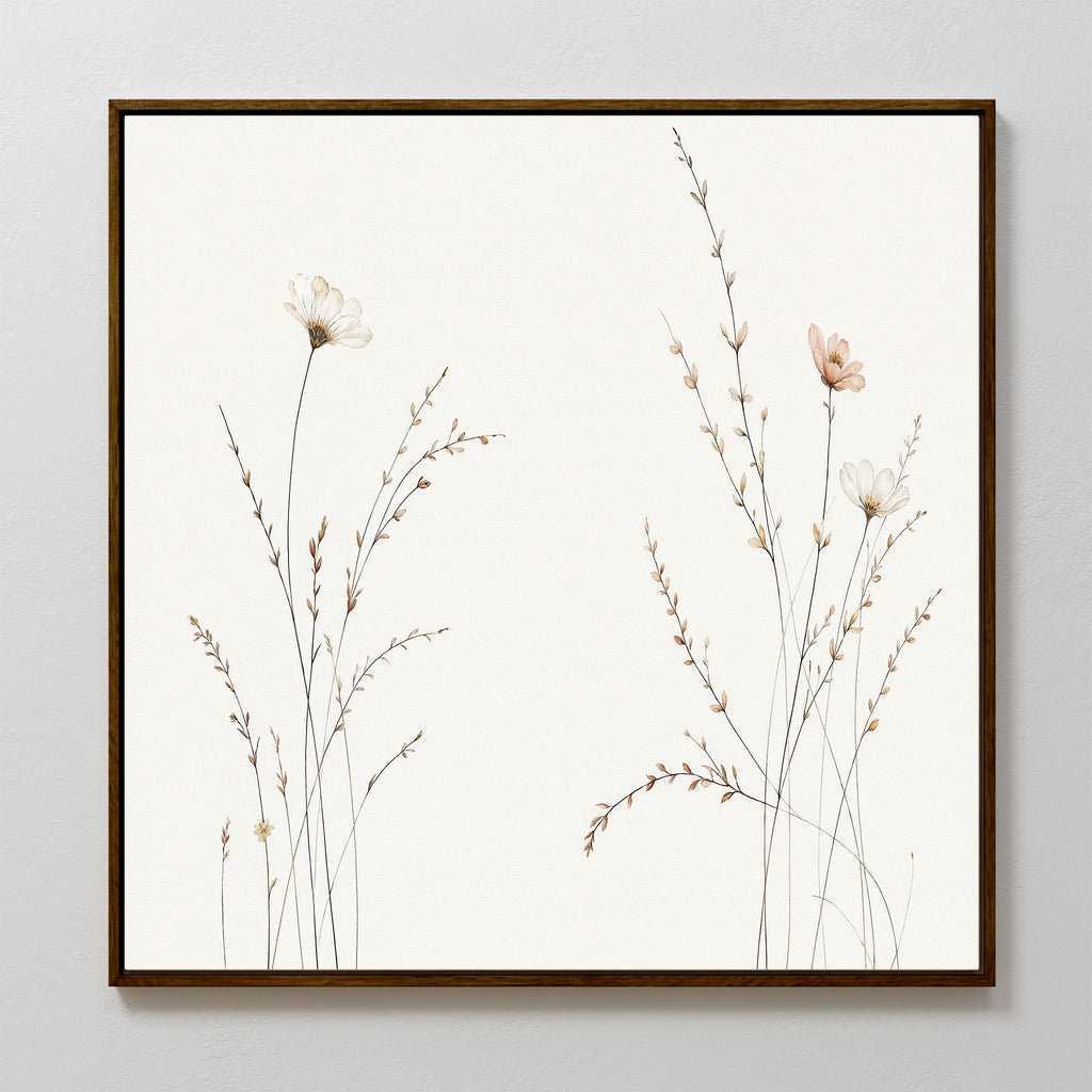 Whispers of the Meadow Canvas Print – beige and white botanical canvas wall art print by Aspire Prints