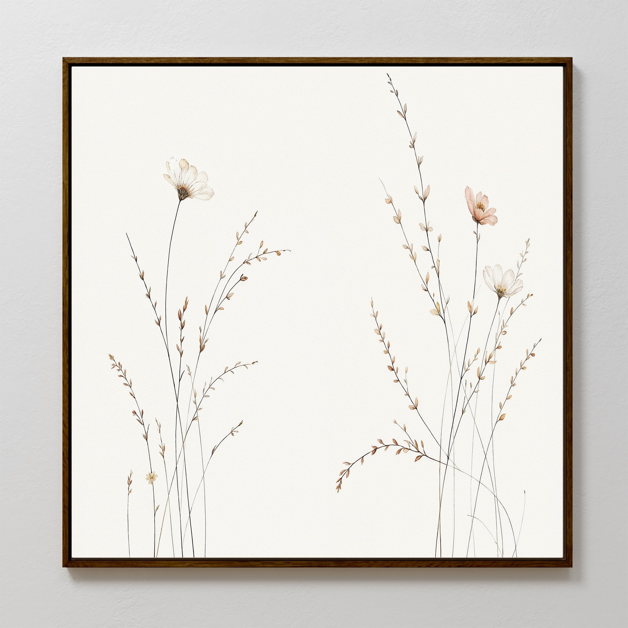 Whispers of the Meadow Canvas Print – beige and white botanical canvas wall art print by Aspire Prints
