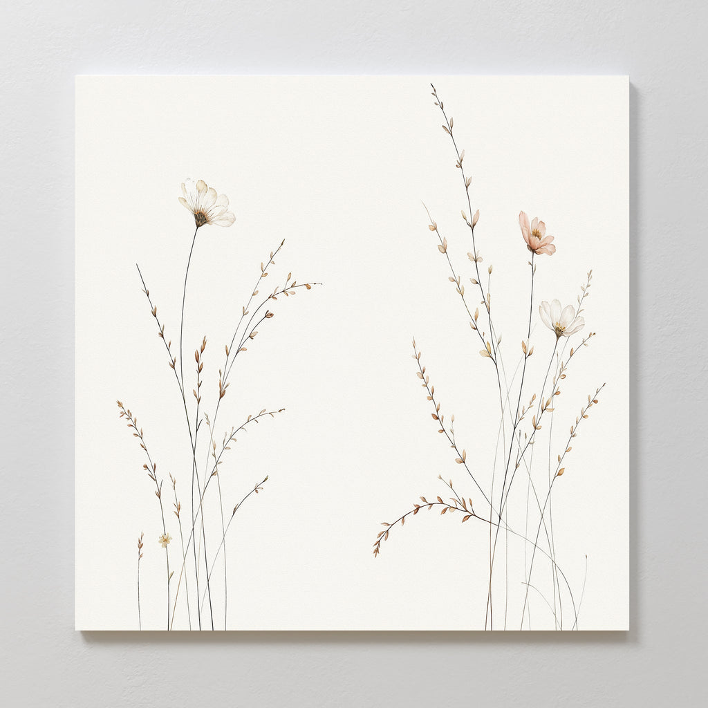 Whispers of the Meadow Canvas Print – beige and white botanical canvas wall art print by Aspire Prints