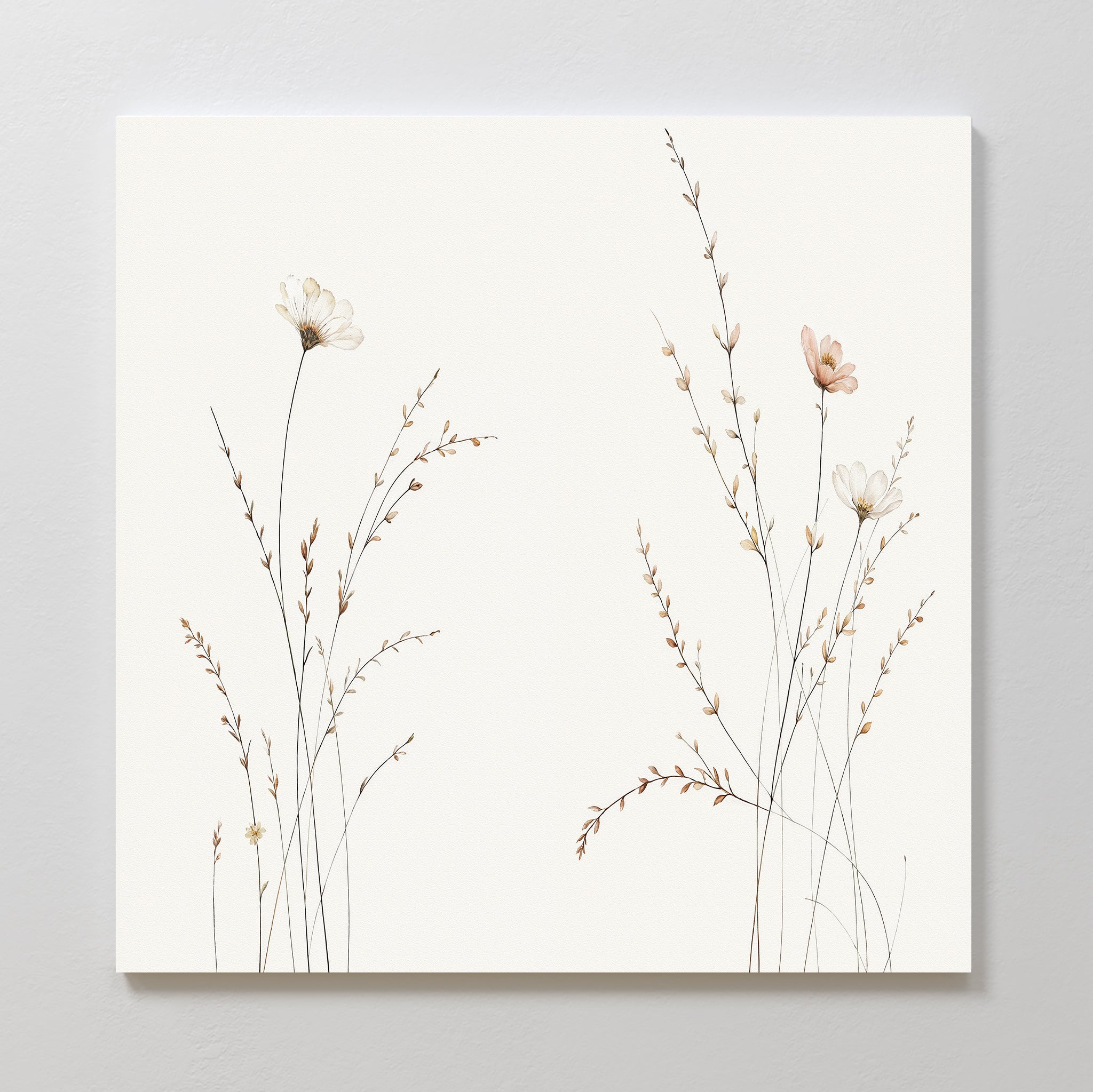 Whispers of the Meadow Canvas Print – beige and white botanical canvas wall art print by Aspire Prints