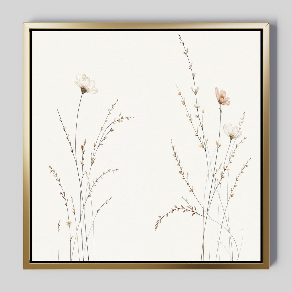 Whispers of the Meadow Canvas Print – beige and white botanical canvas wall art print by Aspire Prints