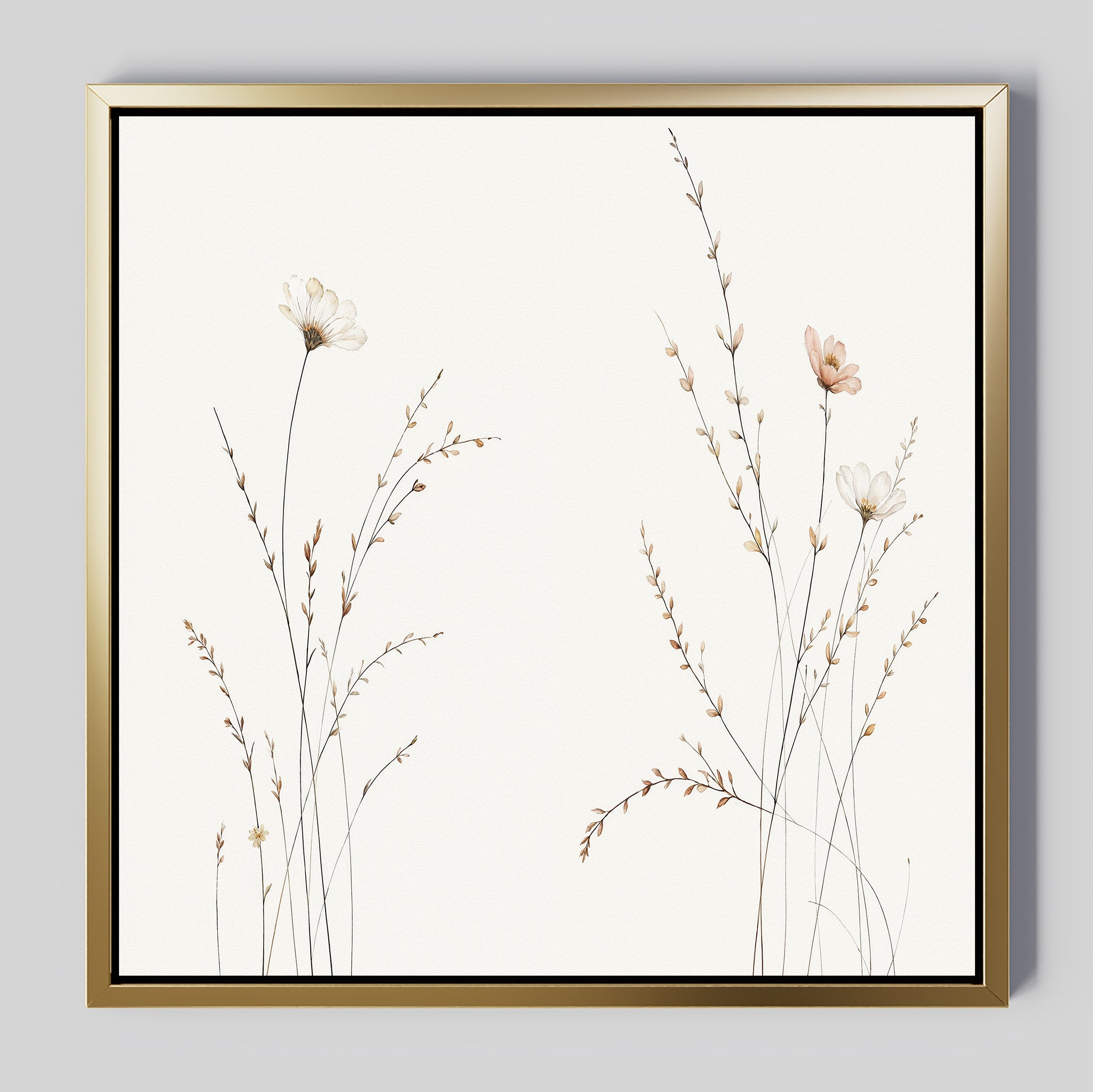 Whispers of the Meadow Canvas Print – beige and white botanical canvas wall art print by Aspire Prints