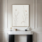 Whispering Meadow Hush – beige and white botanical canvas wall art print by Aspire Prints