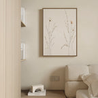 Whispering Meadow Hush – beige and white botanical canvas wall art print by Aspire Prints