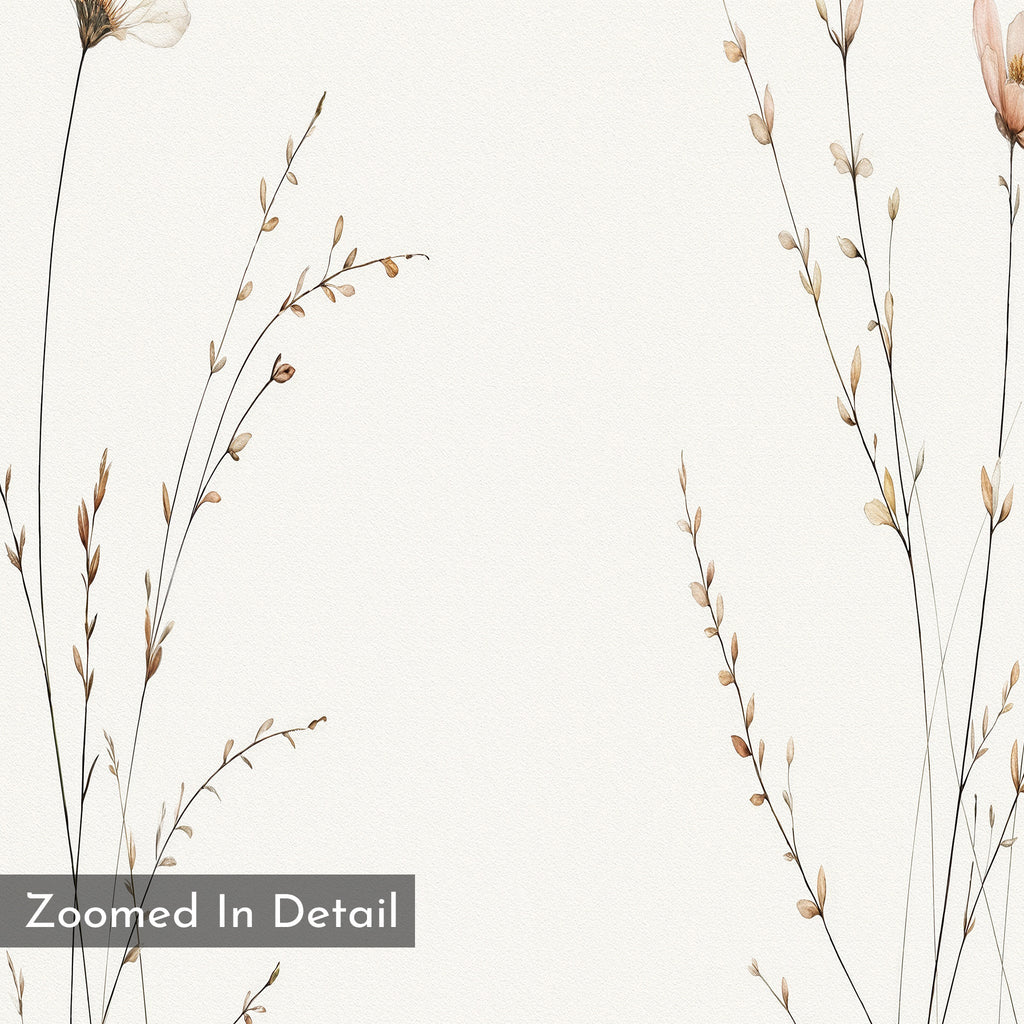 Whispering Meadow Hush – beige and white botanical canvas wall art print by Aspire Prints