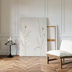 Whispering Meadow Hush – beige and white botanical canvas wall art print by Aspire Prints