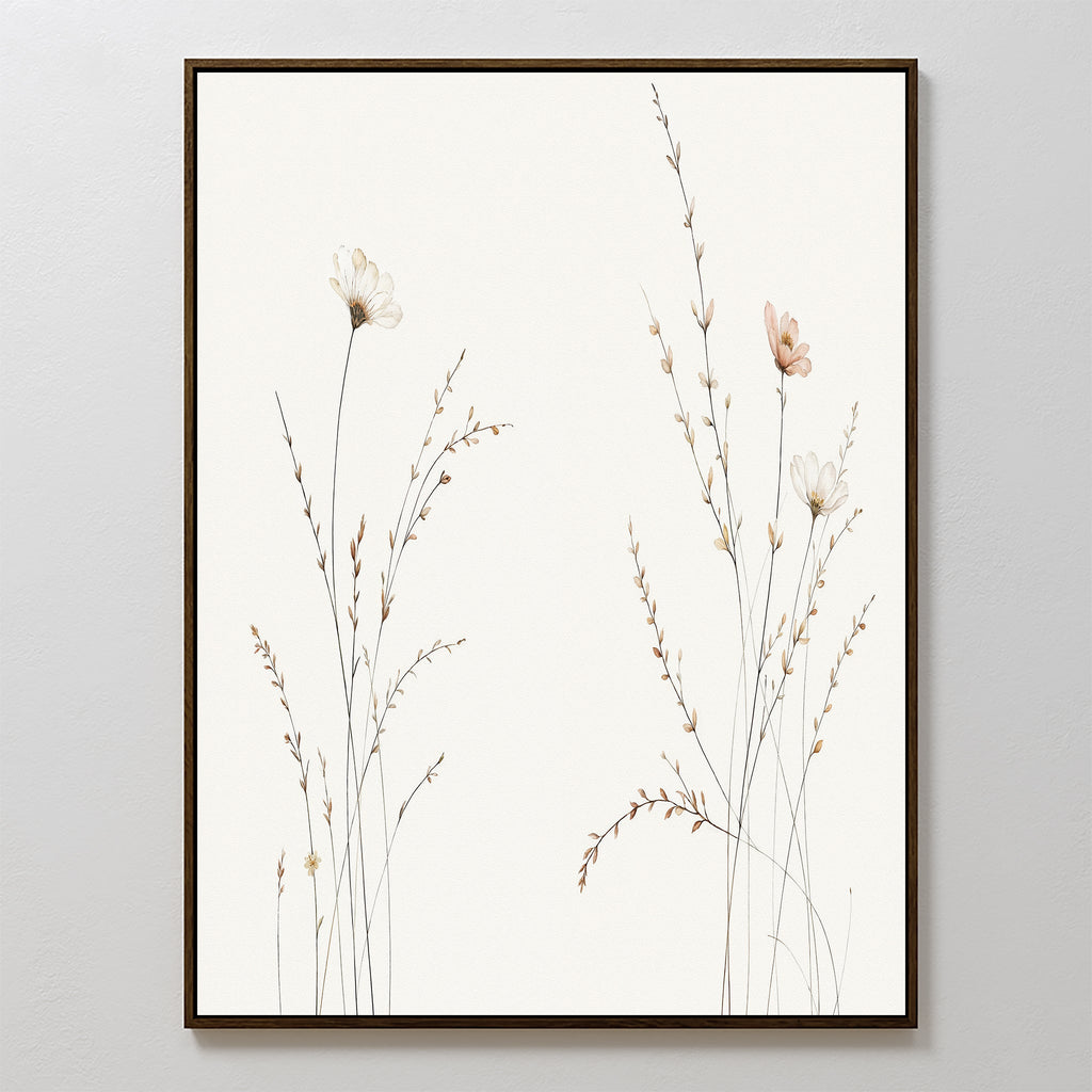 Whispering Meadow Hush – beige and white botanical canvas wall art print by Aspire Prints