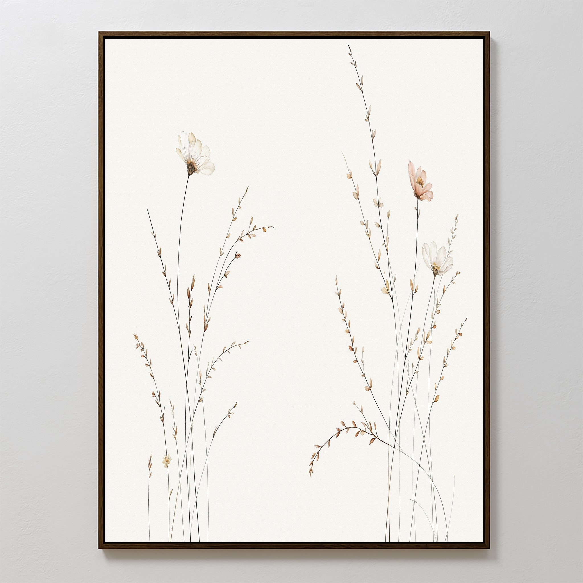 Whispering Meadow Hush – beige and white botanical canvas wall art print by Aspire Prints