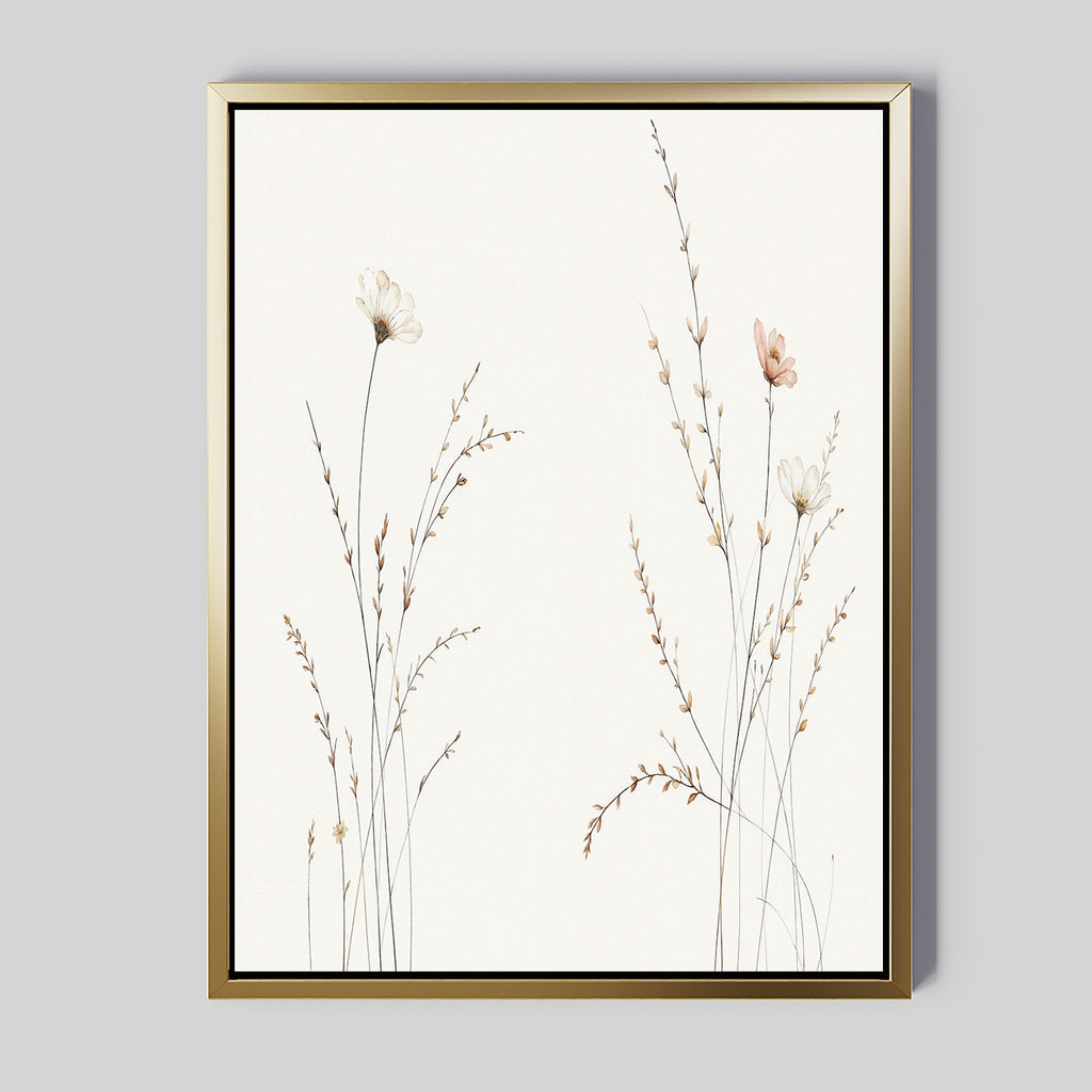 Whispering Meadow Hush – beige and white botanical canvas wall art print by Aspire Prints