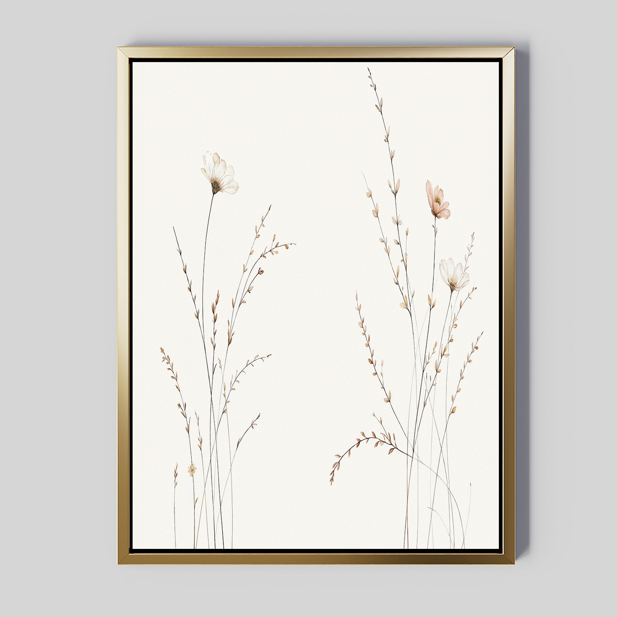 Whispering Meadow Hush – beige and white botanical canvas wall art print by Aspire Prints