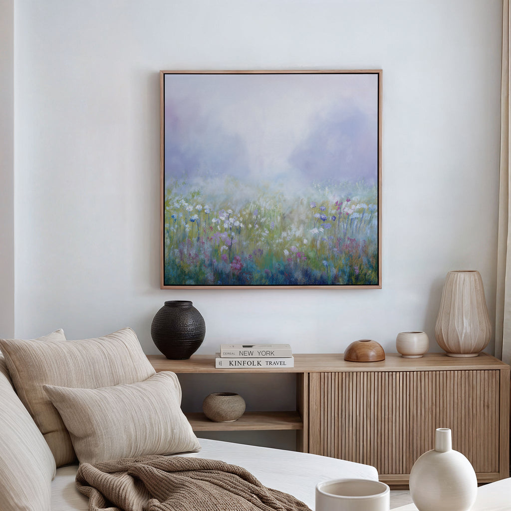 Whispering Meadow at First Light – green botanical canvas wall art print by Aspire Prints
