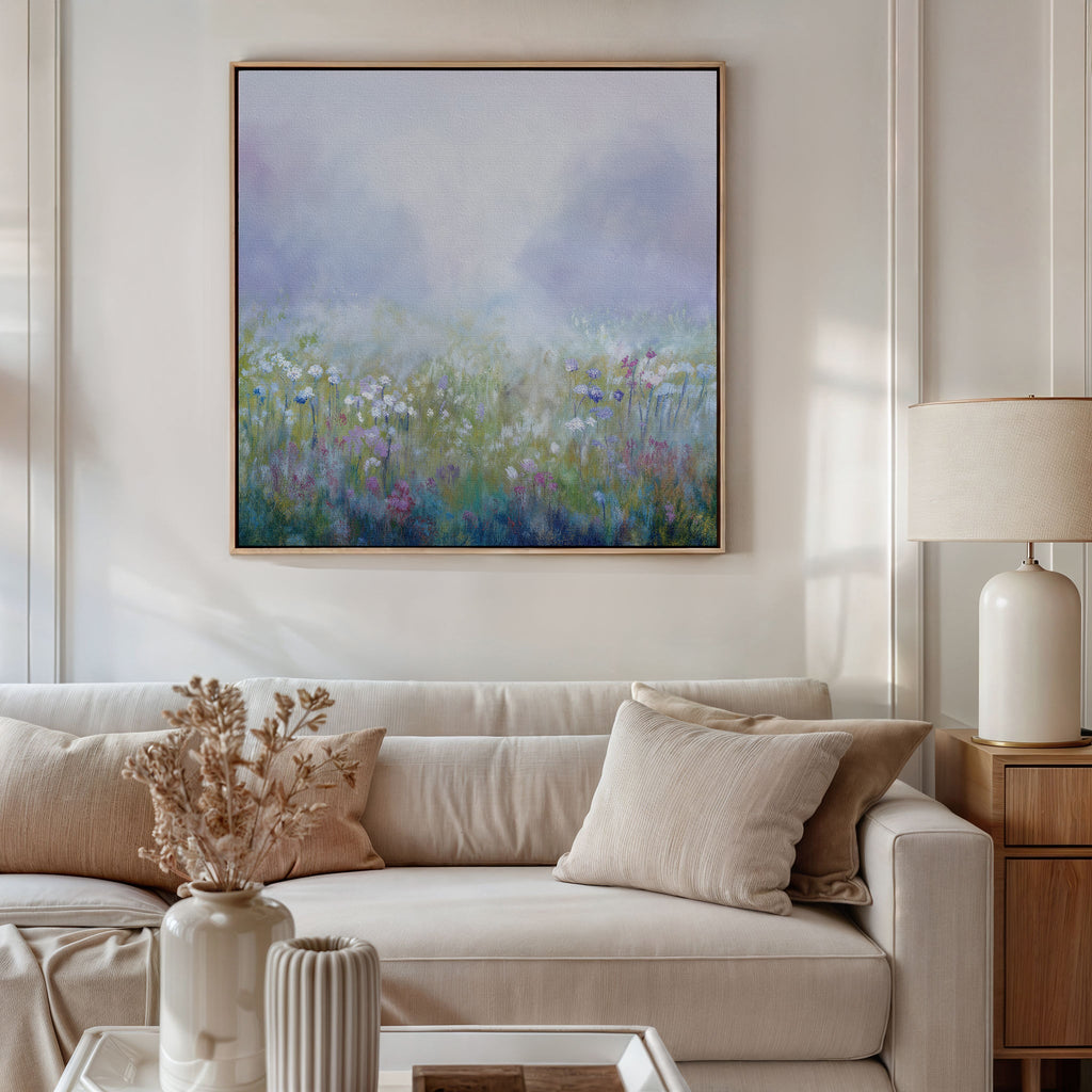 Whispering Meadow at First Light – green botanical canvas wall art print by Aspire Prints